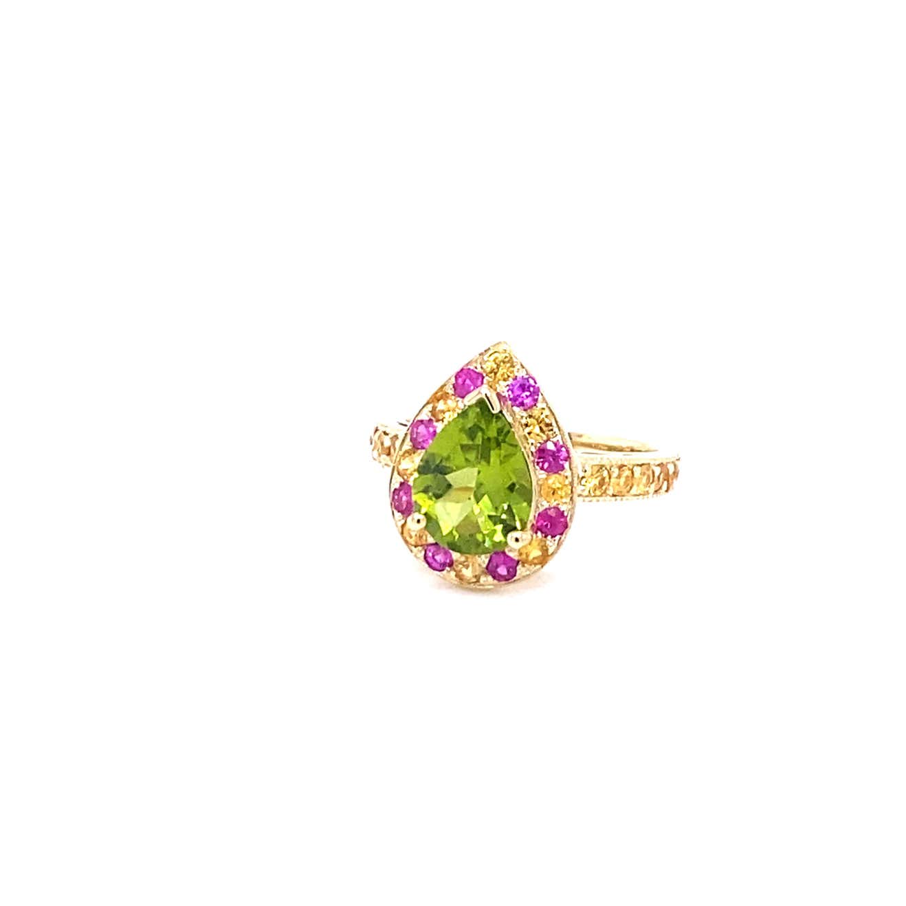 3.16 Ct Peridot, Pink Sapphire Yellow Sapphire 14K Yellow Gold Ring