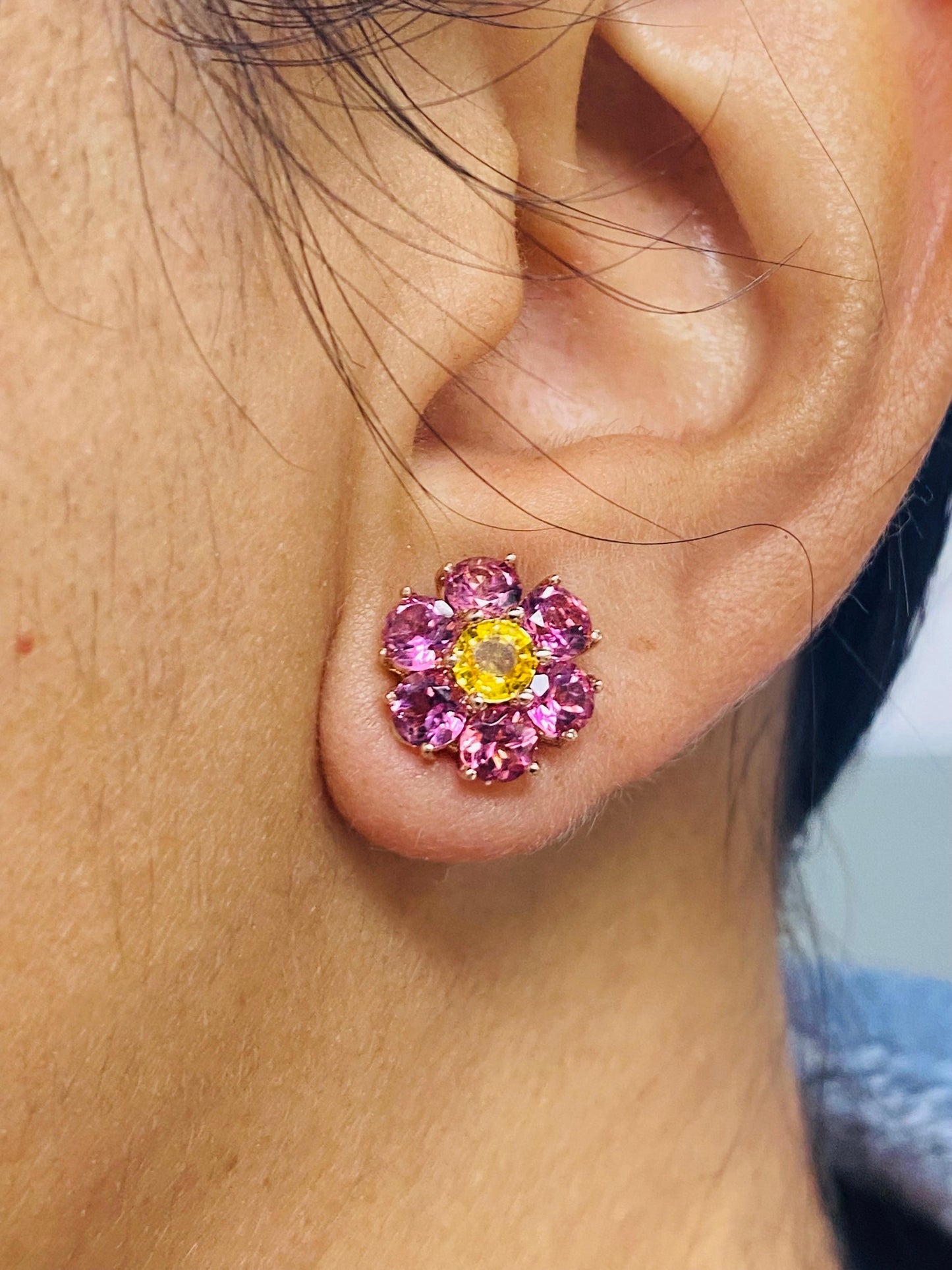 3.65 Carat Natural Pink Tourmaline Sapphire Rose Gold Stud Earrings