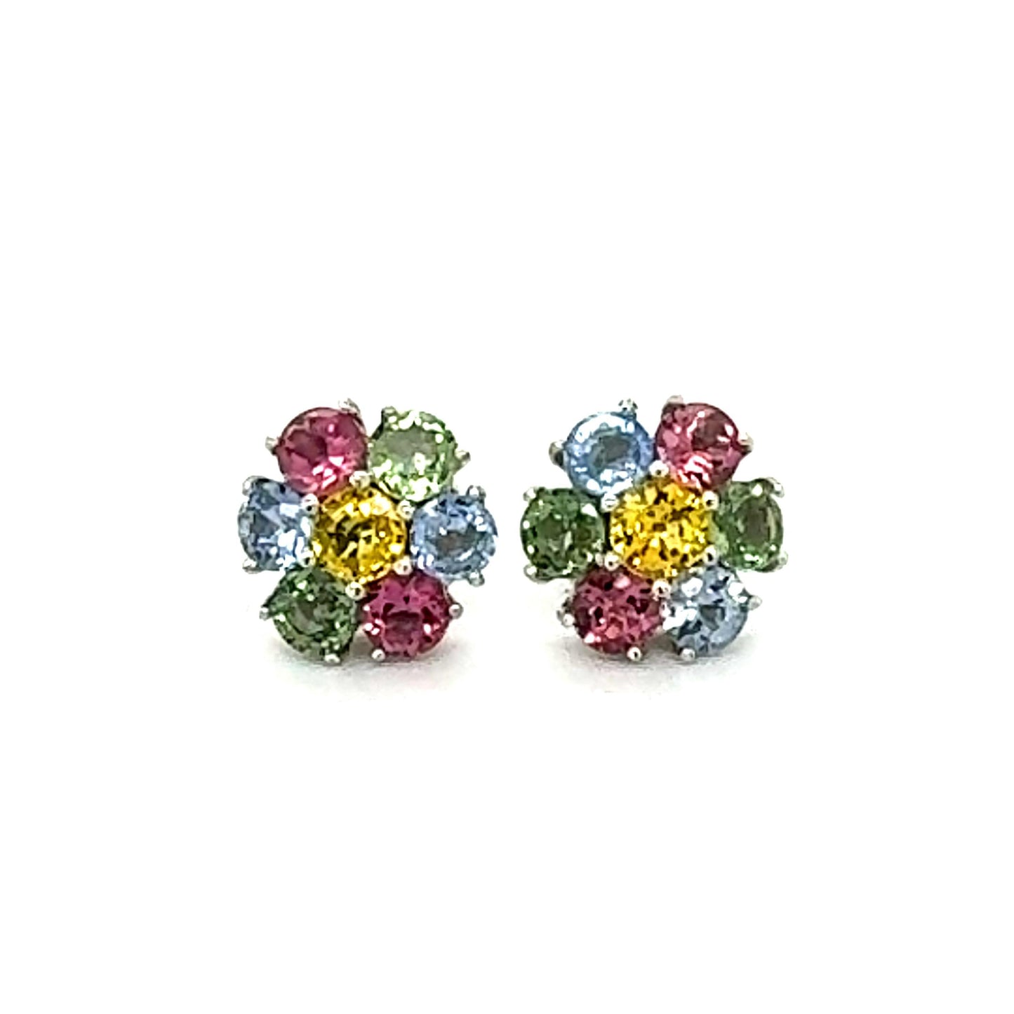 4.61 Carat Natural Sapphire Tourmaline White Gold Stud Earrings