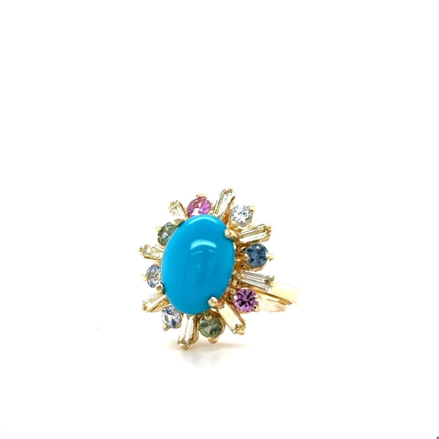 6.90 Carat Turquoise Diamond Sapphire Yellow Gold Cocktail Ring