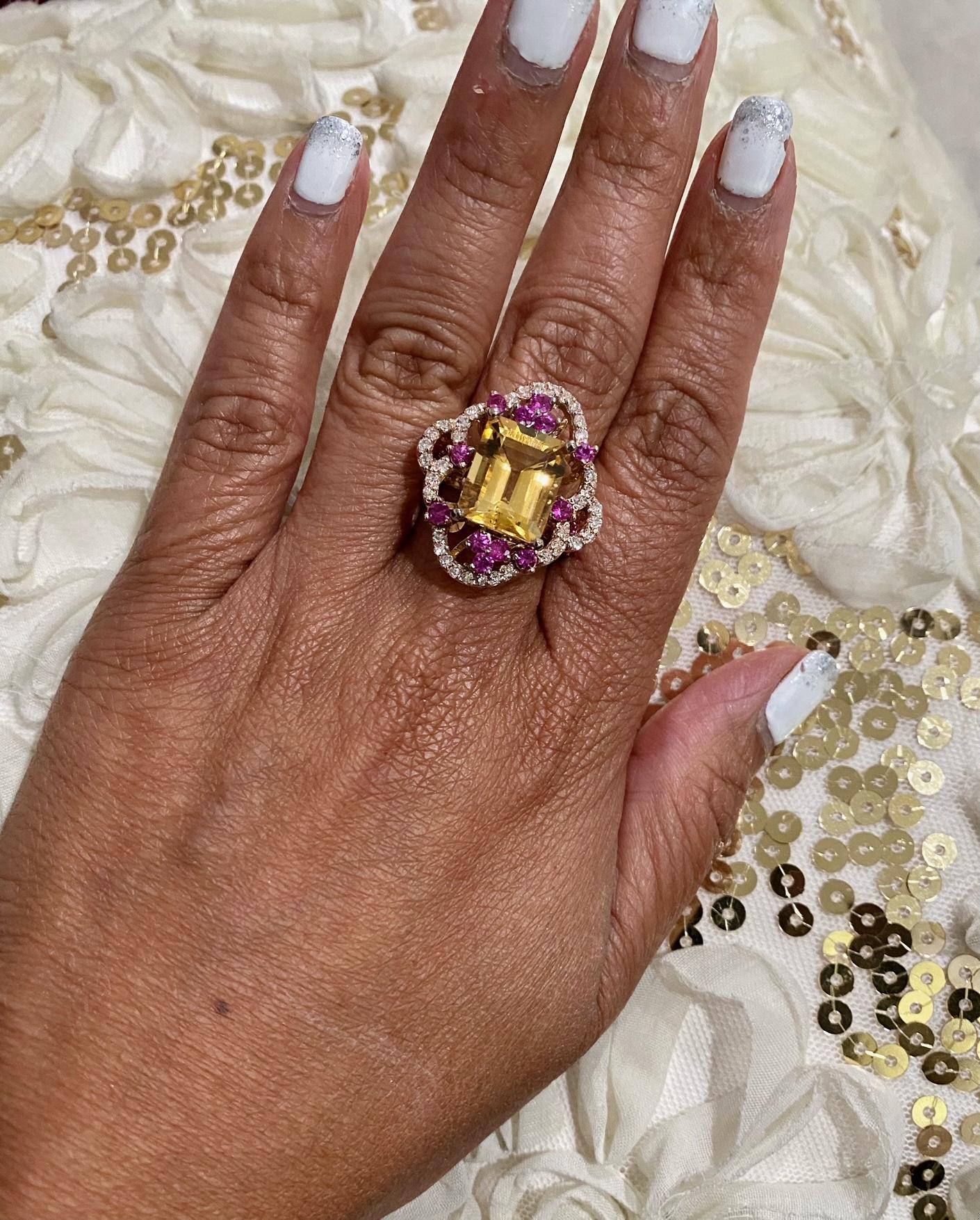 7.25 Carat Citrine Sapphire Diamond Rose Gold Cocktail Ring
