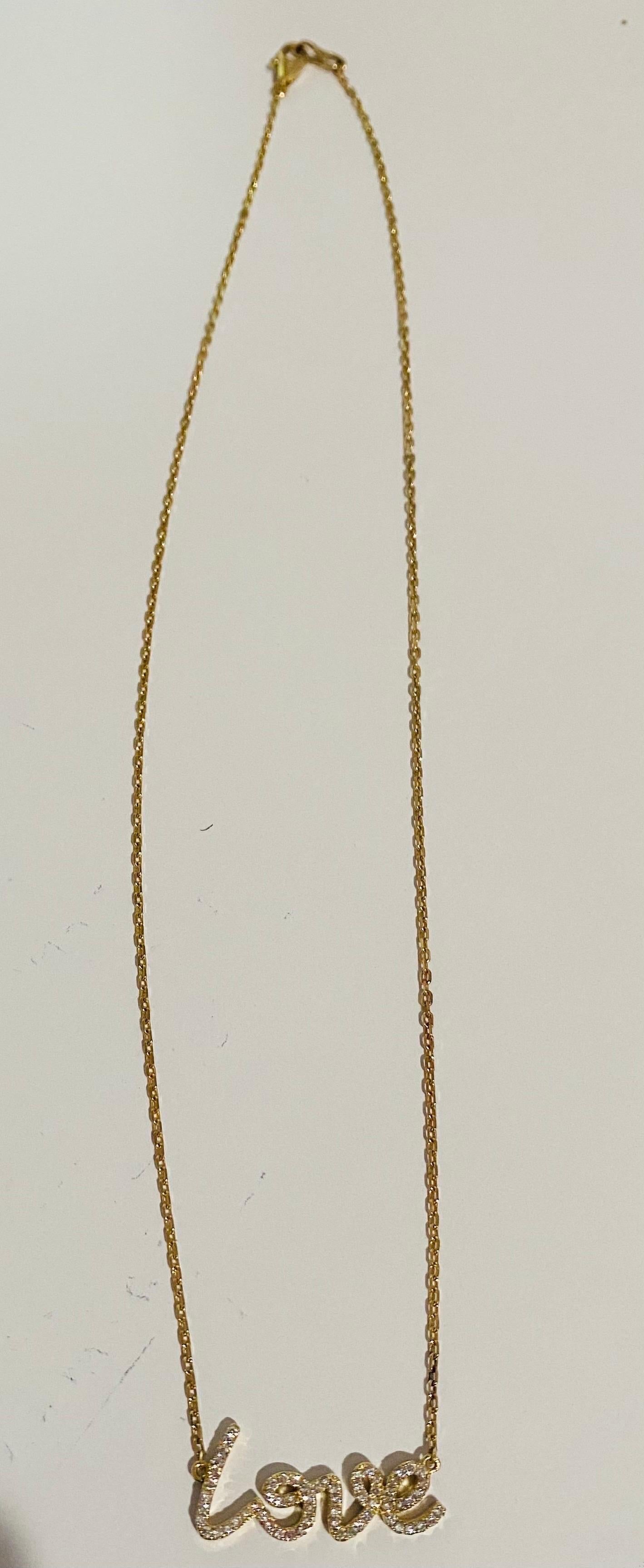 Diamond Script 0.35 Carat Yellow Gold Love Chain Pendant