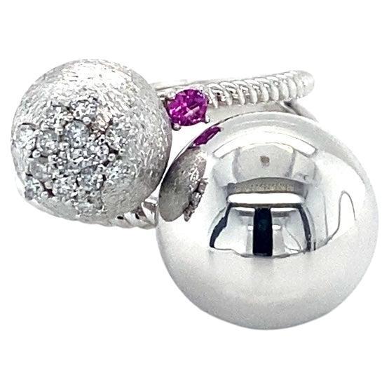 Natural Diamond and Pink Sapphire White Gold Statement Ring