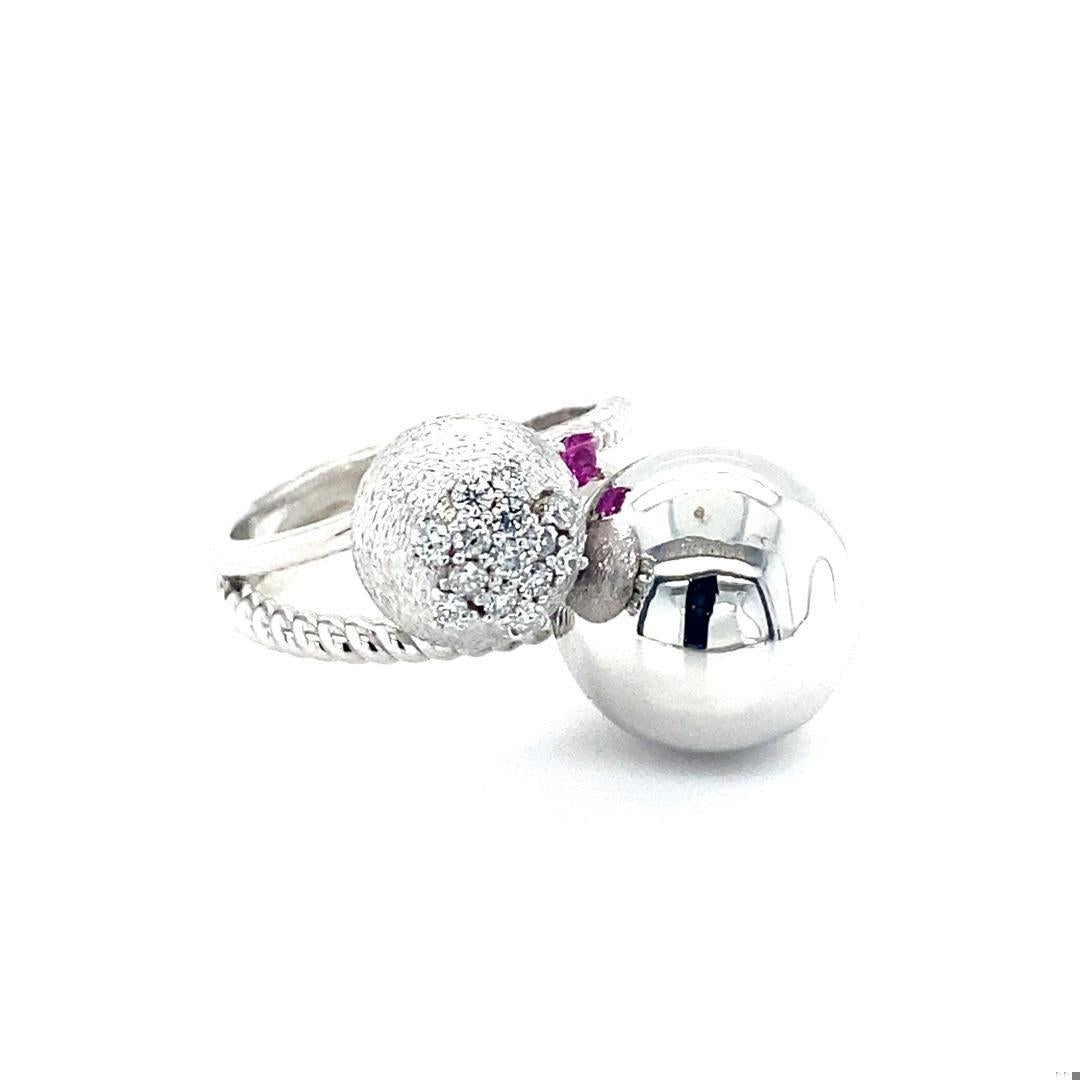 Natural Diamond and Pink Sapphire White Gold Statement Ring