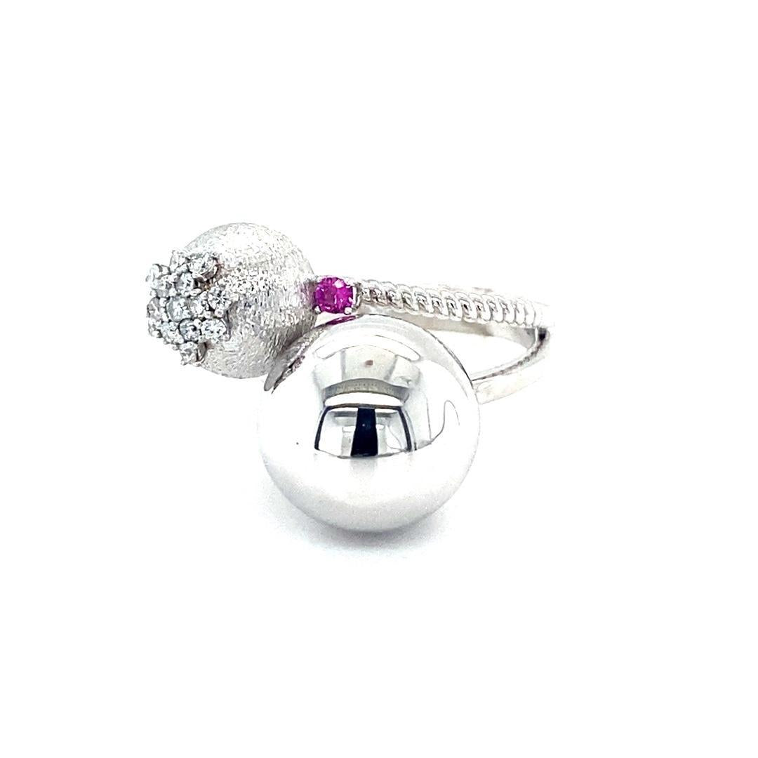 Natural Diamond and Pink Sapphire White Gold Statement Ring