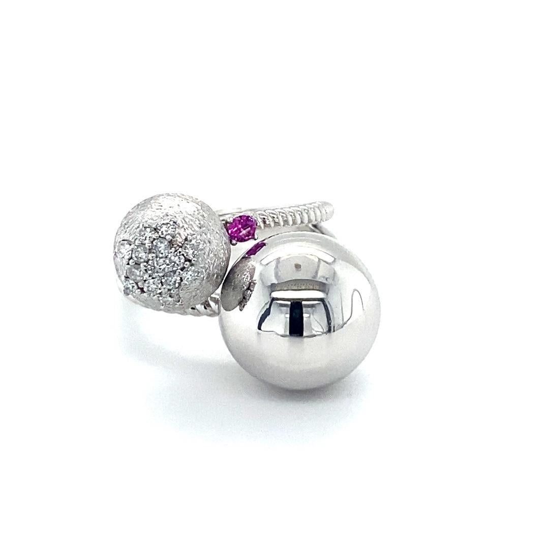 Natural Diamond and Pink Sapphire White Gold Statement Ring