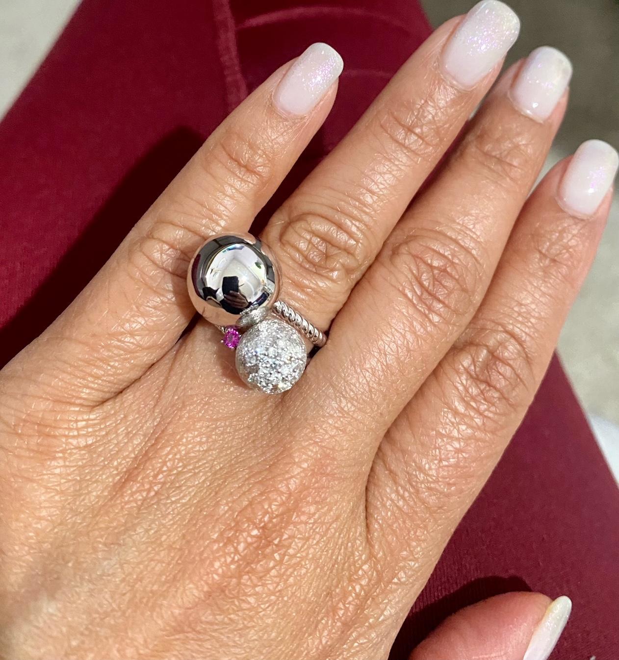 Natural Diamond and Pink Sapphire White Gold Statement Ring