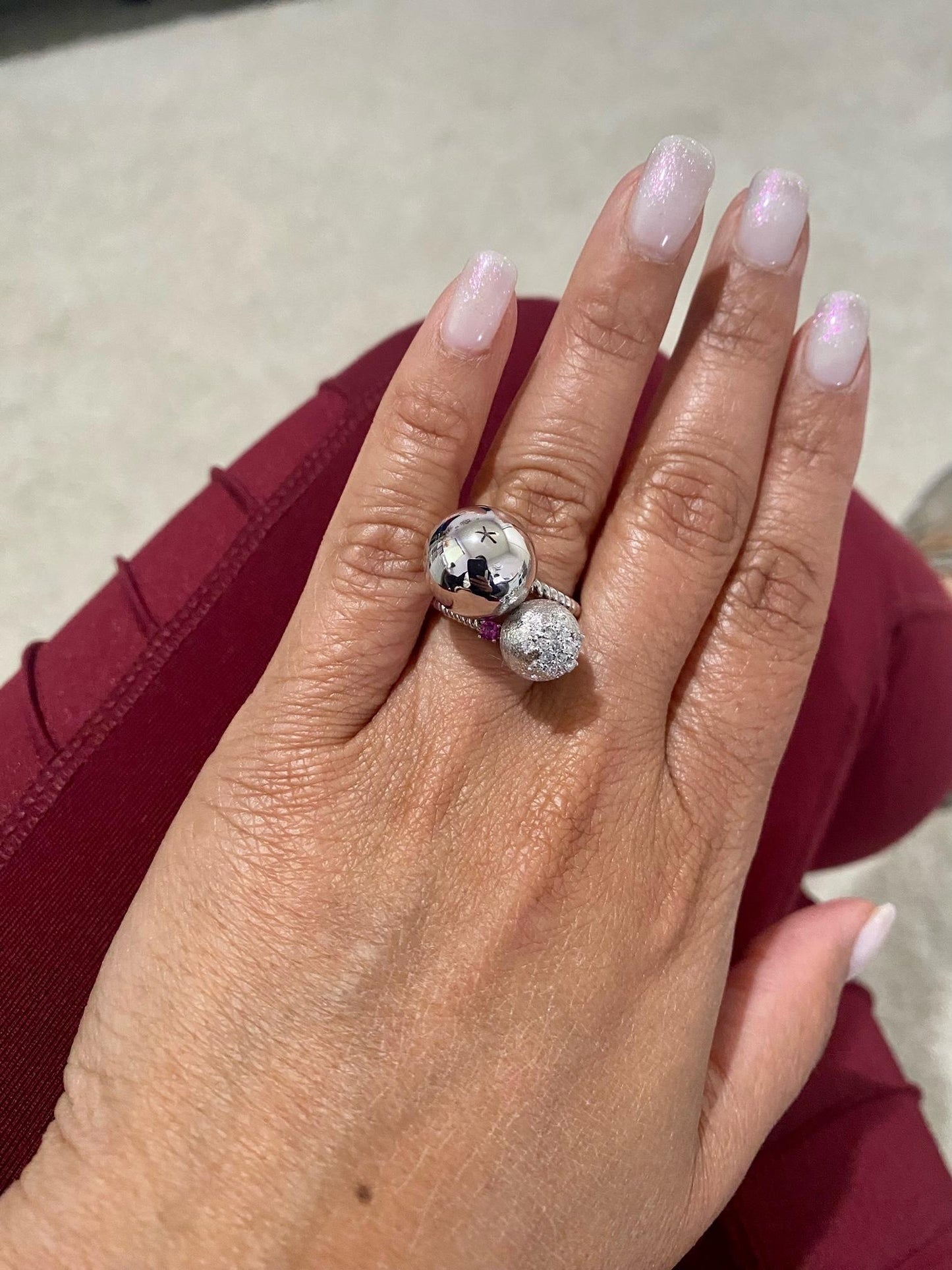 Natural Diamond and Pink Sapphire White Gold Statement Ring