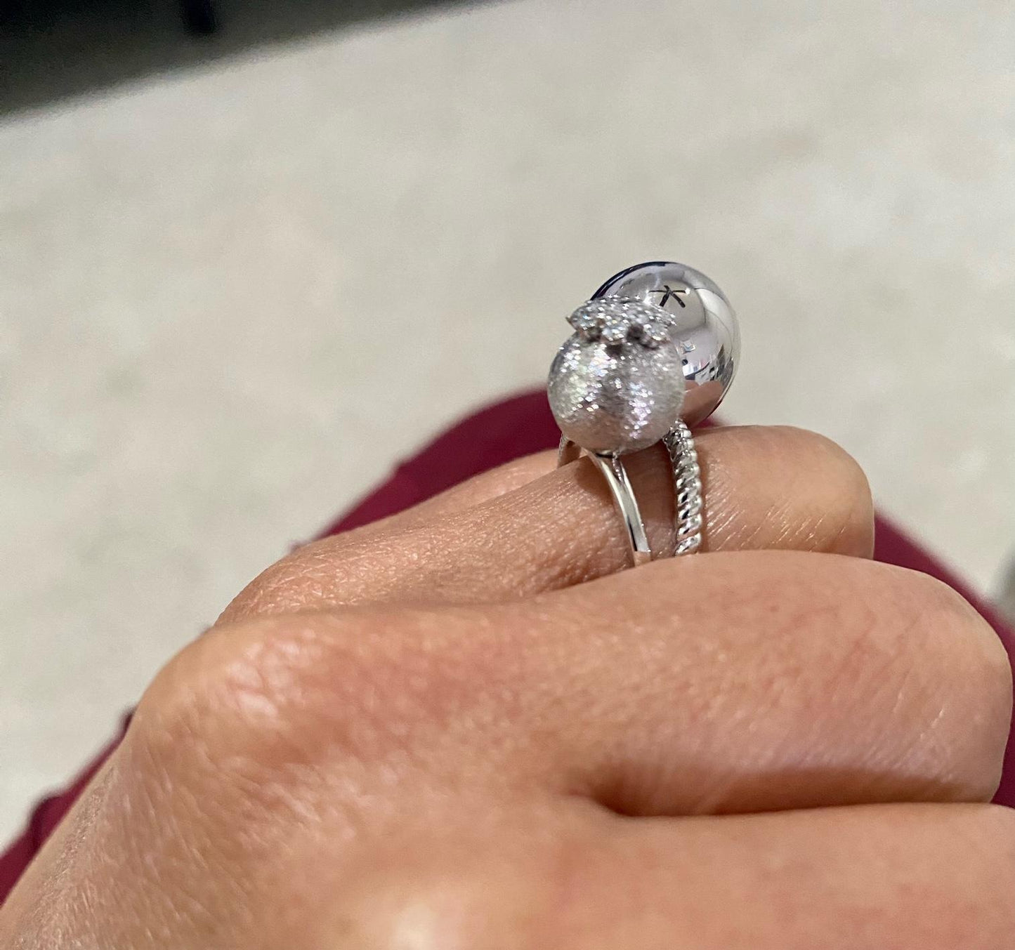 Natural Diamond and Pink Sapphire White Gold Statement Ring