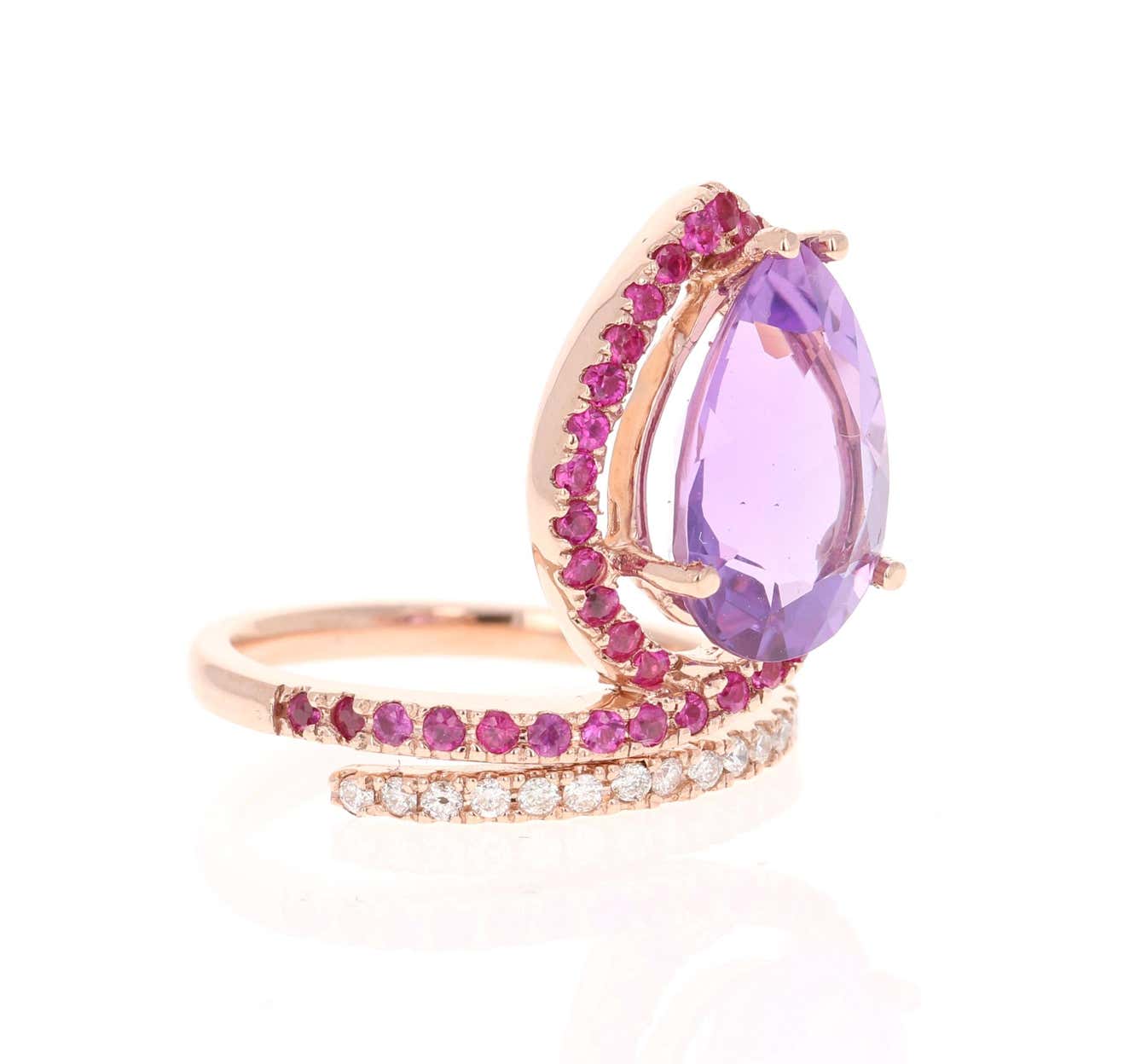 5.49 Ct Amethyst, Pink Sapphire, Diamond 14K Rose Gold Cocktail Ring