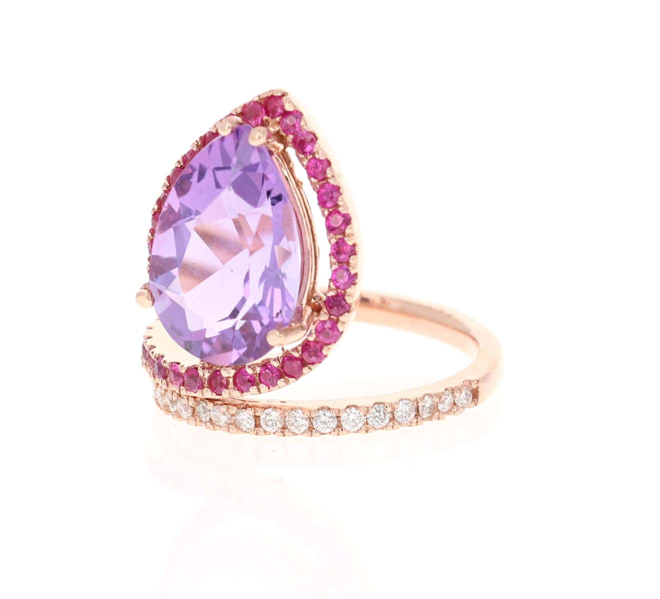 5.49 Ct Amethyst, Pink Sapphire, Diamond 14K Rose Gold Cocktail Ring