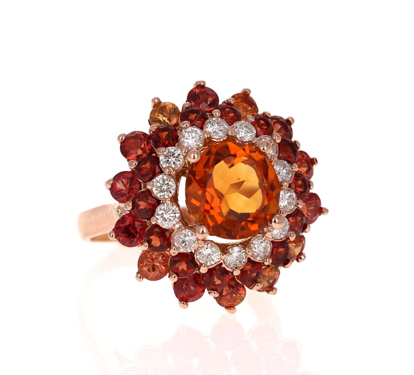 8.81 Carat Sapphire Citrine Garnet and Diamond 14 Karat Rose Gold Cocktail Ring