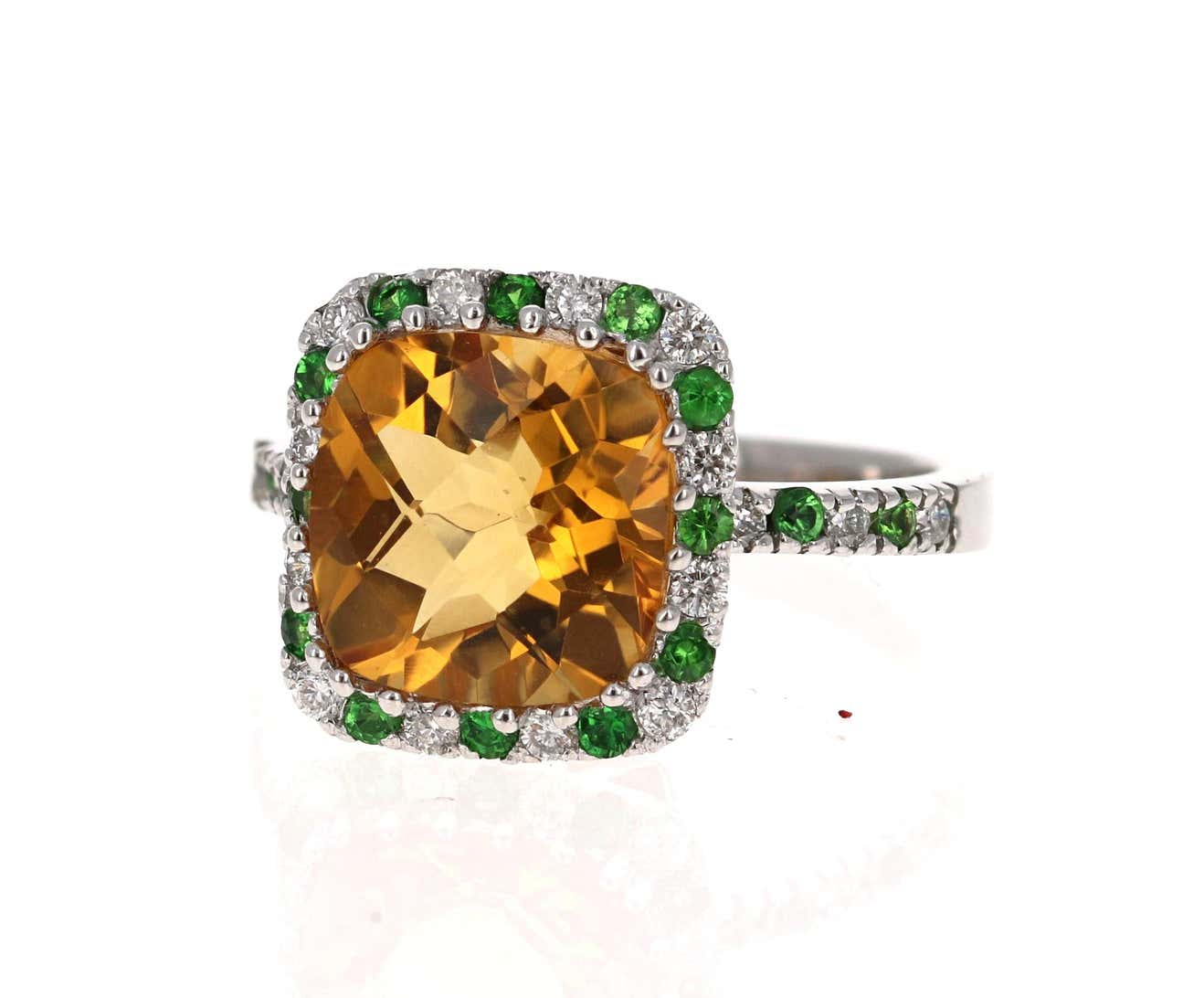 4.82 Carat Citrine Tsavorite Diamond 14 Karat White Gold Ring