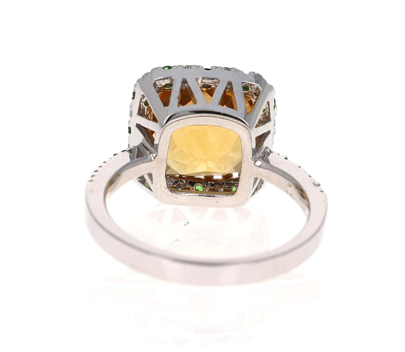 4.82 Carat Citrine Tsavorite Diamond 14 Karat White Gold Ring