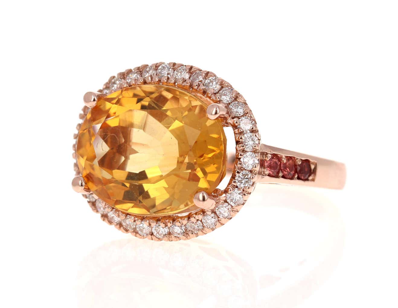 10.74 Carat Oval Cut Citrine Diamond 14 Karat Rose Gold Ring