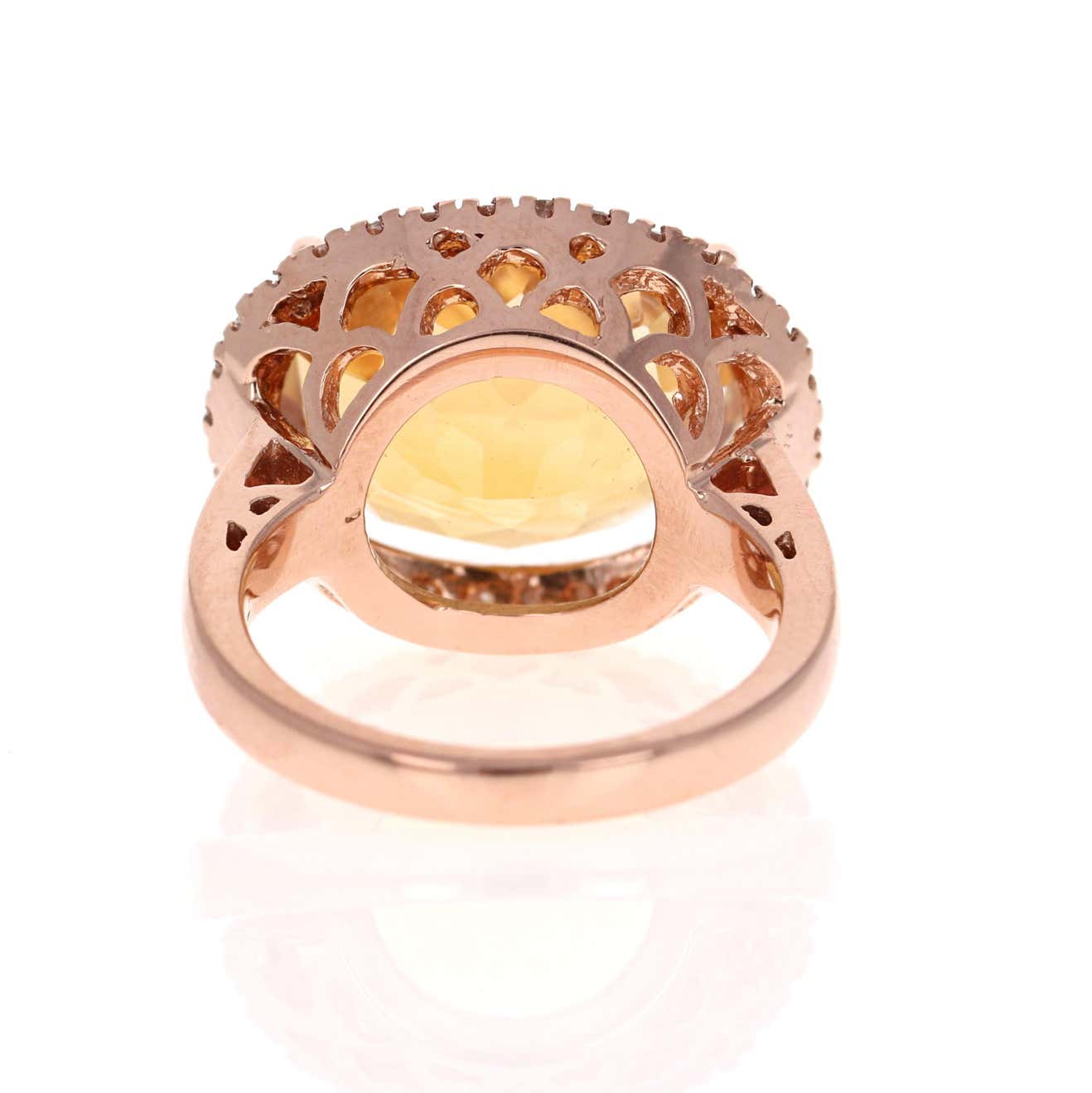 10.74 Carat Oval Cut Citrine Diamond 14 Karat Rose Gold Ring
