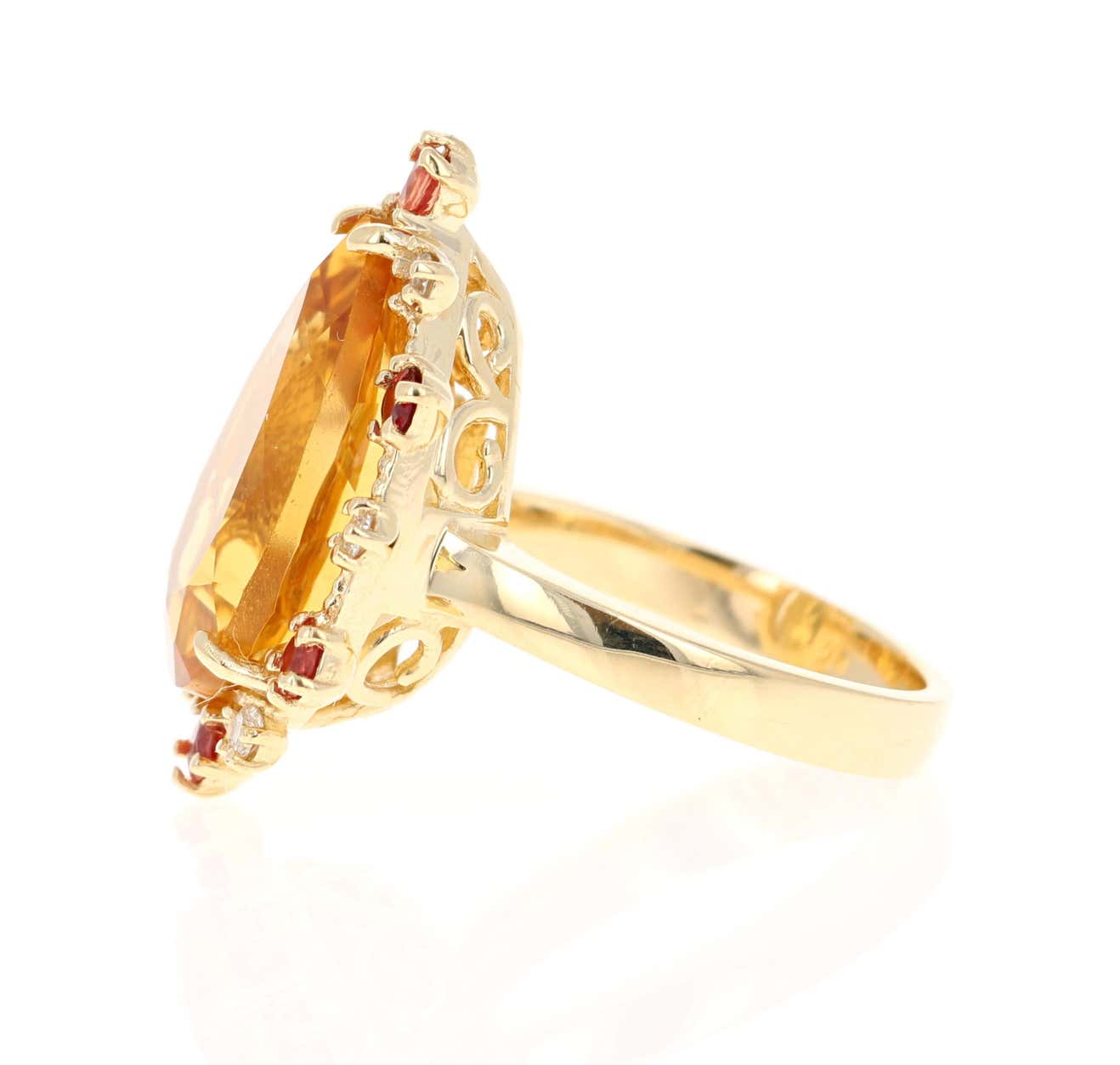 11.09 Carat Pear Cut Citrine Sapphire Diamond 14 Karat Yellow Gold Ring
