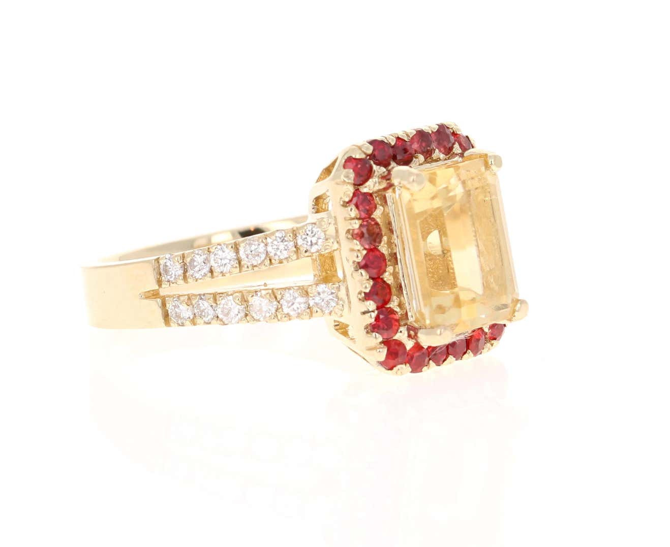 3.02 Carat Citrine Sapphire Diamond 14 Karat Yellow Gold Ring