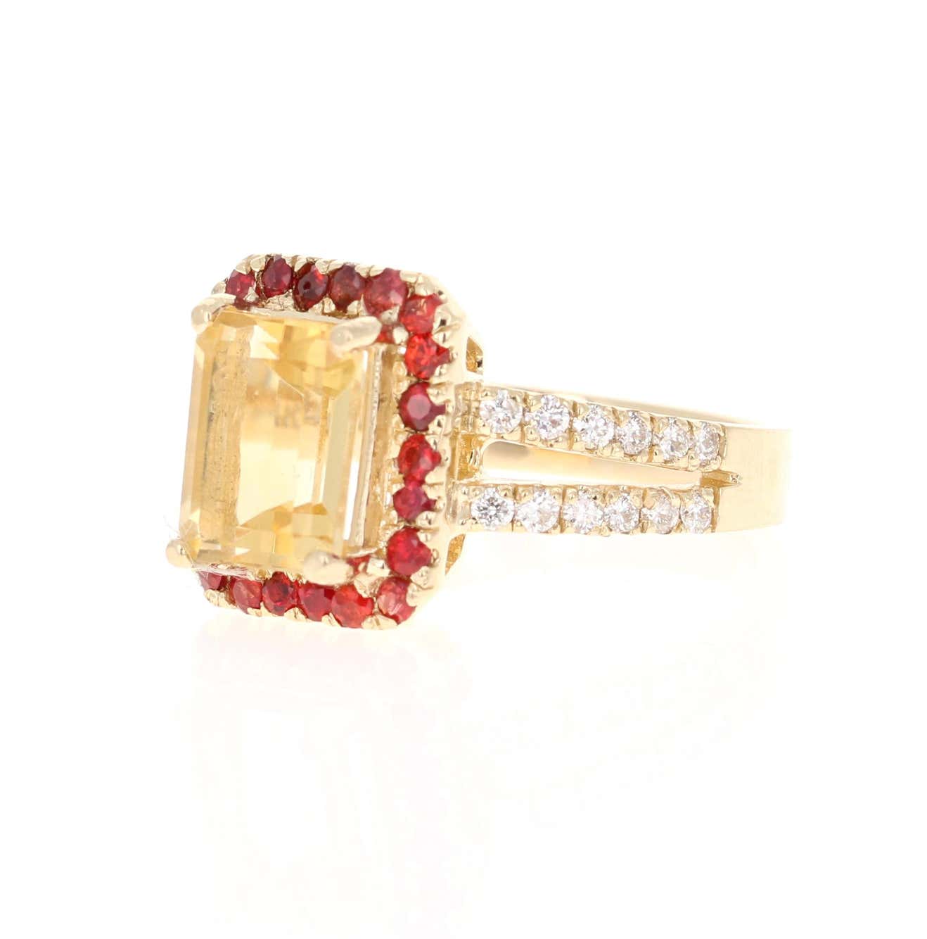 3.02 Carat Citrine Sapphire Diamond 14 Karat Yellow Gold Ring