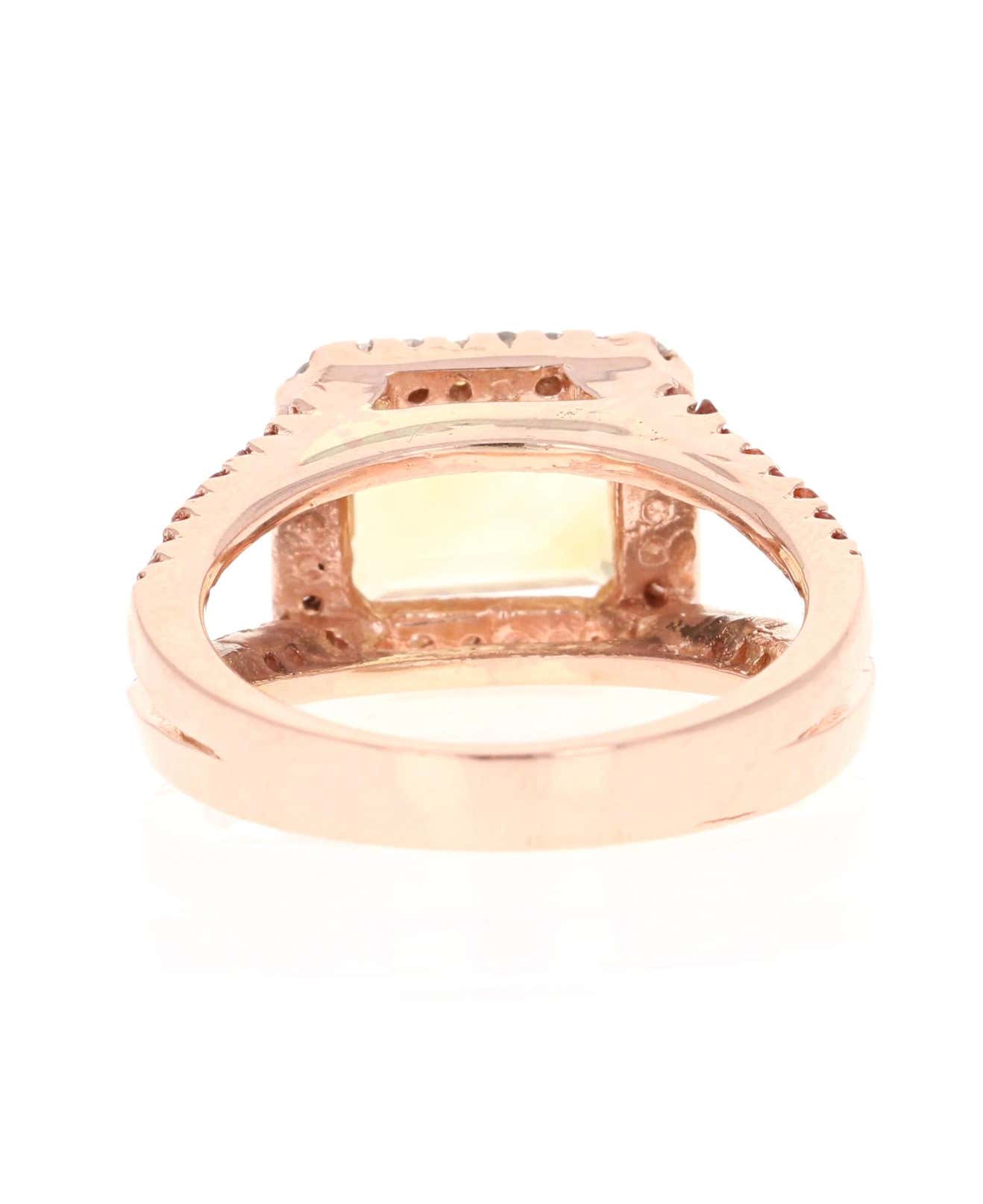 3.22 Carat Emerald Cut Citrine, Sapphire and Diamond 14 Karat Rose Gold Ring
