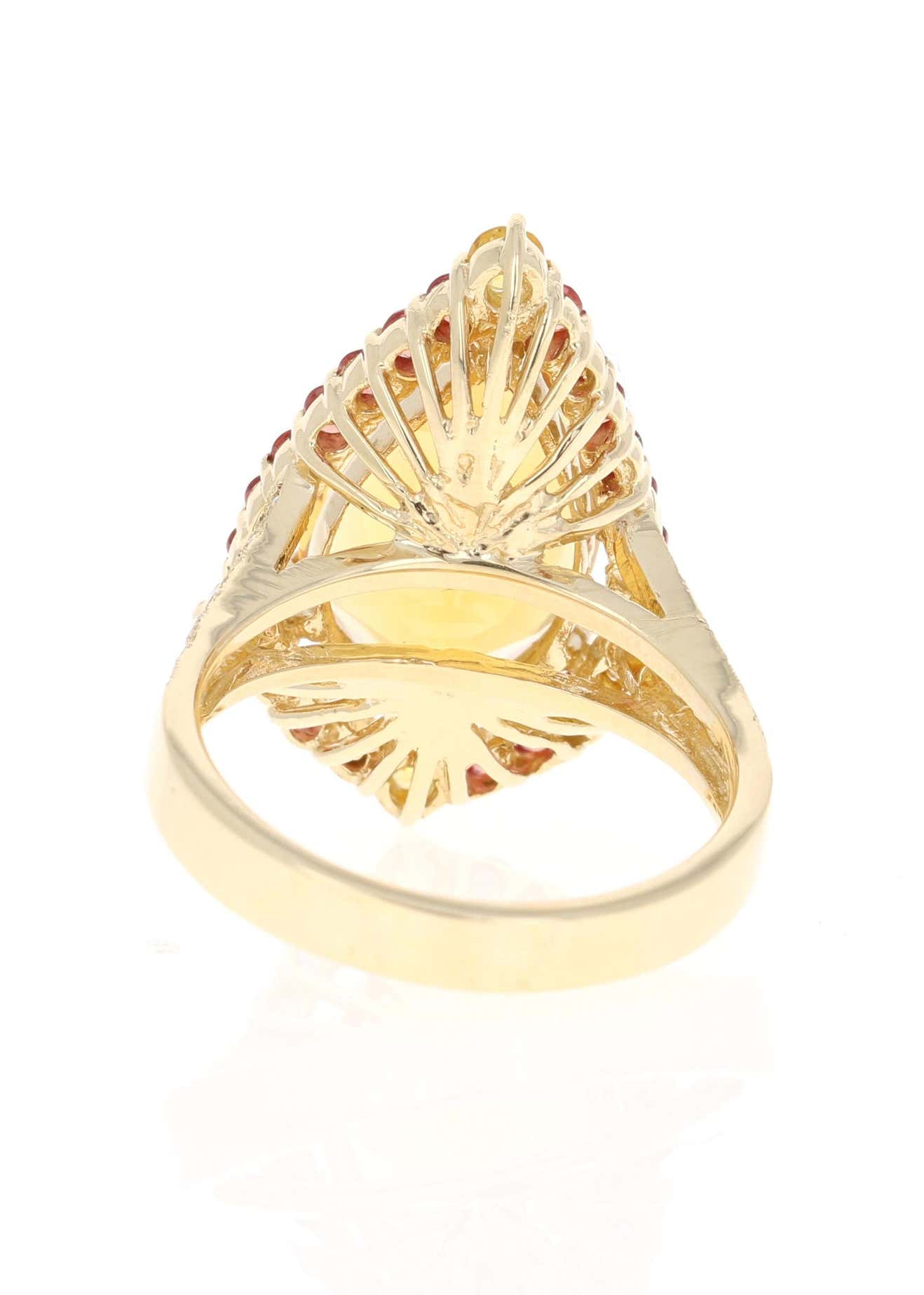 6.52 Carat Pear Cut Citrine Sapphire and Diamond 14 Karat Yellow Gold Ring