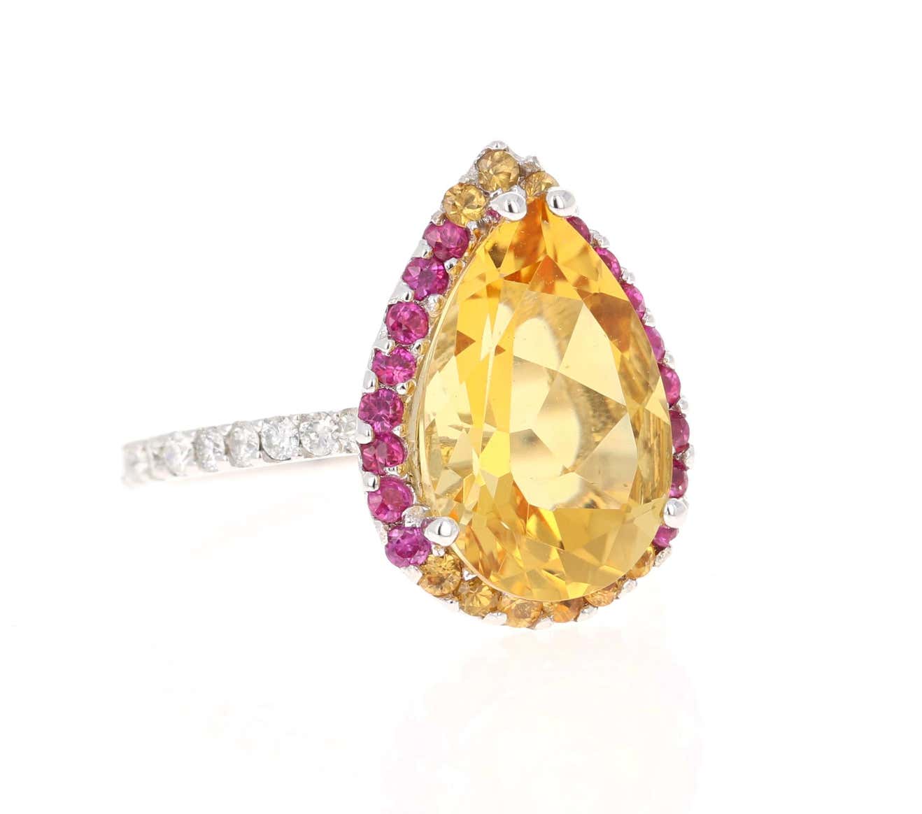 6.25 Carat Citrine Pink Sapphire Diamond White Gold Cocktail Ring