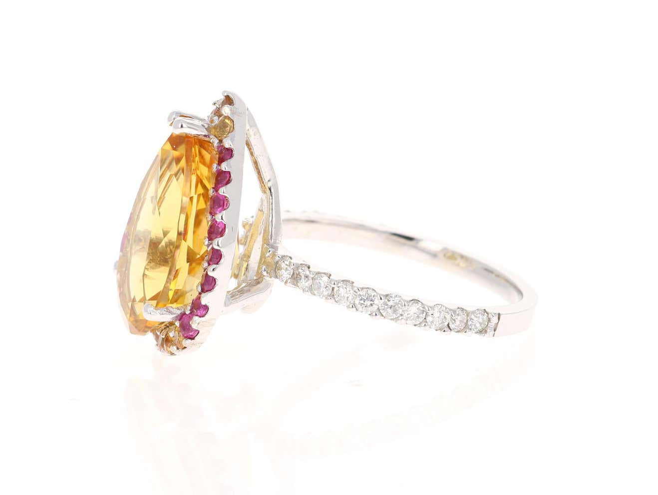 6.25 Carat Citrine Pink Sapphire Diamond White Gold Cocktail Ring