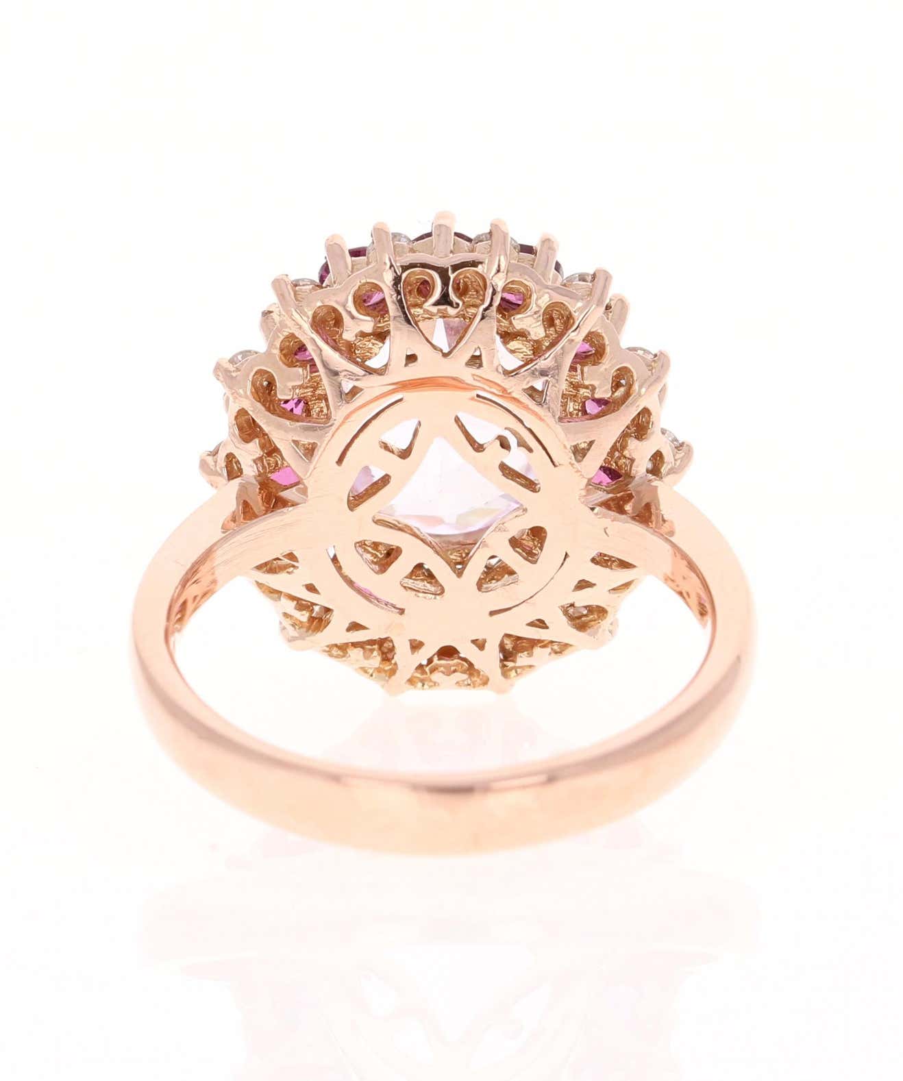 5.46 Carat Kunzite Diamond Garnet 14 Karat Rose Gold Cocktail Ring