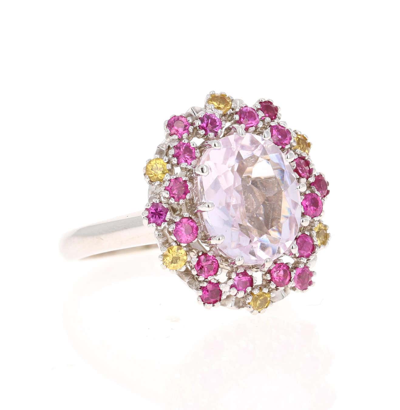 4.94 Carat Kunzite Pink Yellow Sapphire 14 Karat White Gold Ring