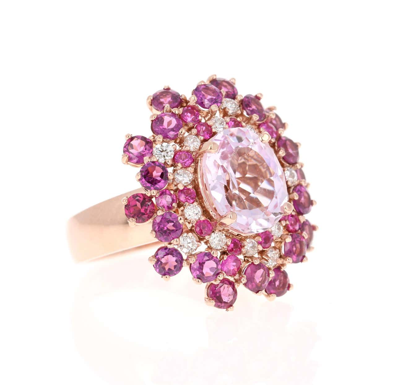 7.41 Kunzite Garnet Sapphire 14 Karat Rose Gold Cocktail Ring