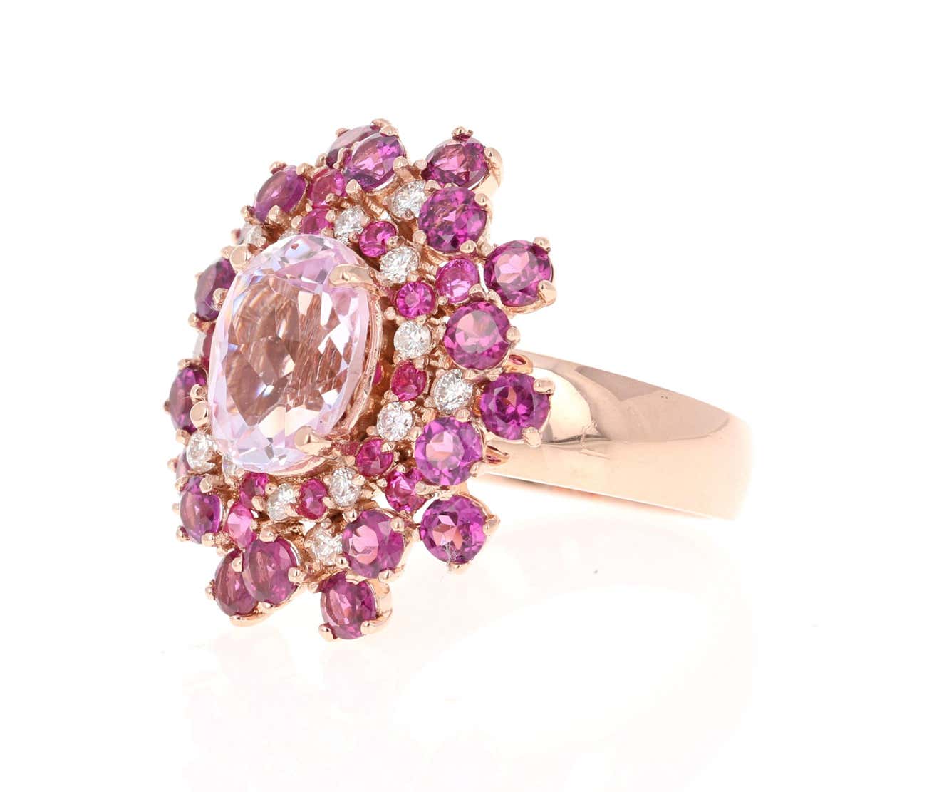 7.41 Kunzite Garnet Sapphire 14 Karat Rose Gold Cocktail Ring