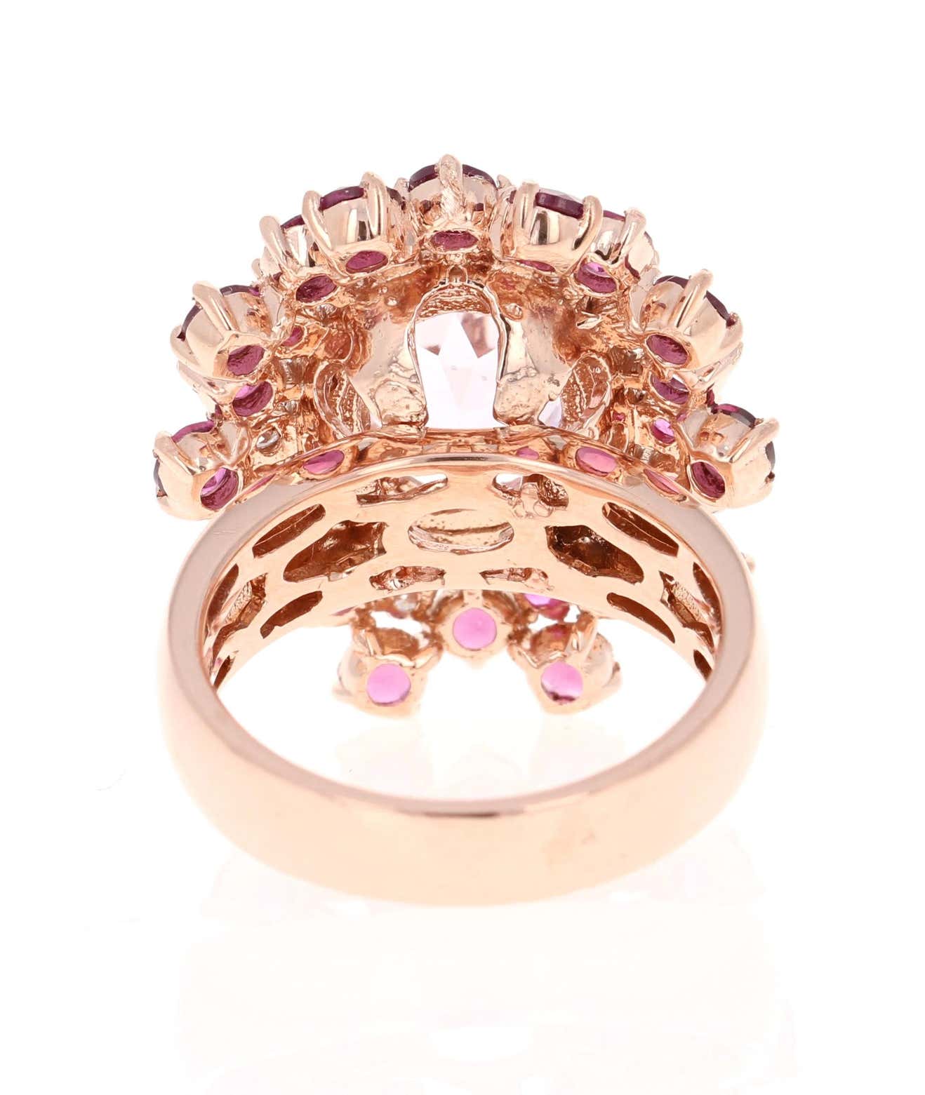 7.41 Kunzite Garnet Sapphire 14 Karat Rose Gold Cocktail Ring