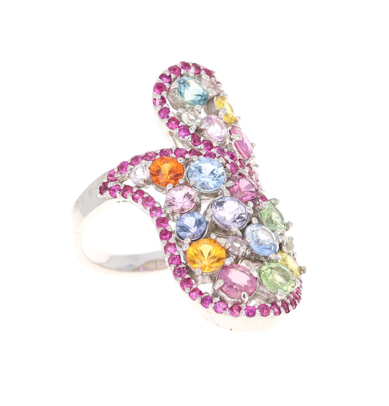 5.31 Carat Multi Sapphire 14 Karat White Gold Cocktail Ring