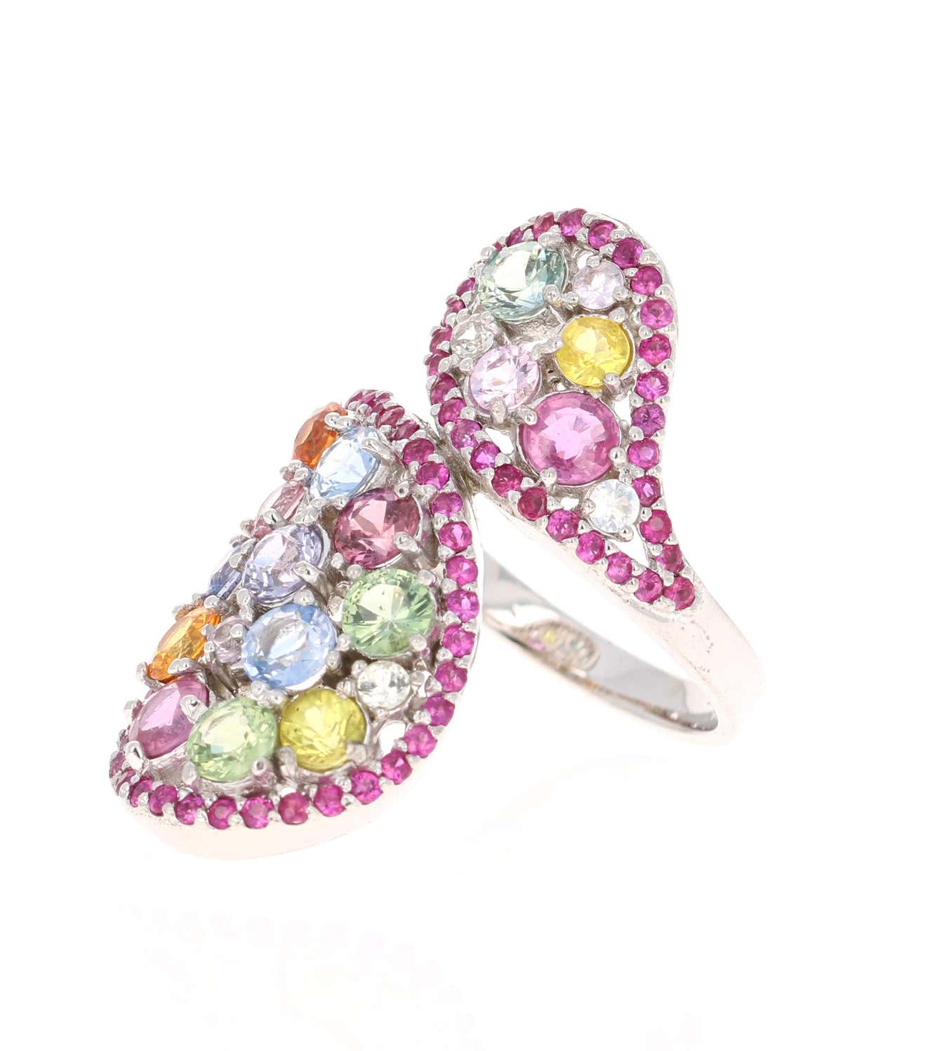 5.31 Carat Multi Sapphire 14 Karat White Gold Cocktail Ring