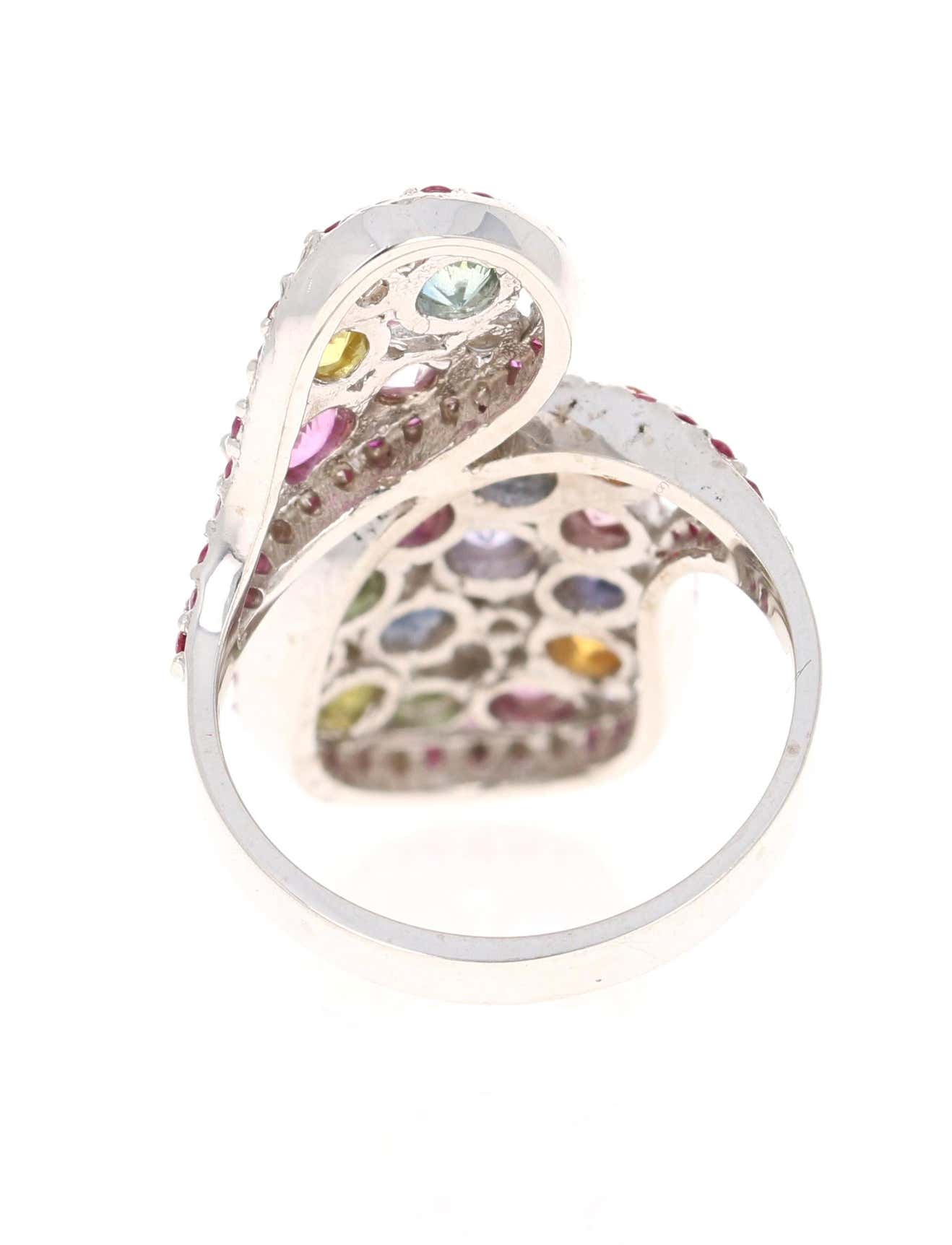 5.31 Carat Multi Sapphire 14 Karat White Gold Cocktail Ring