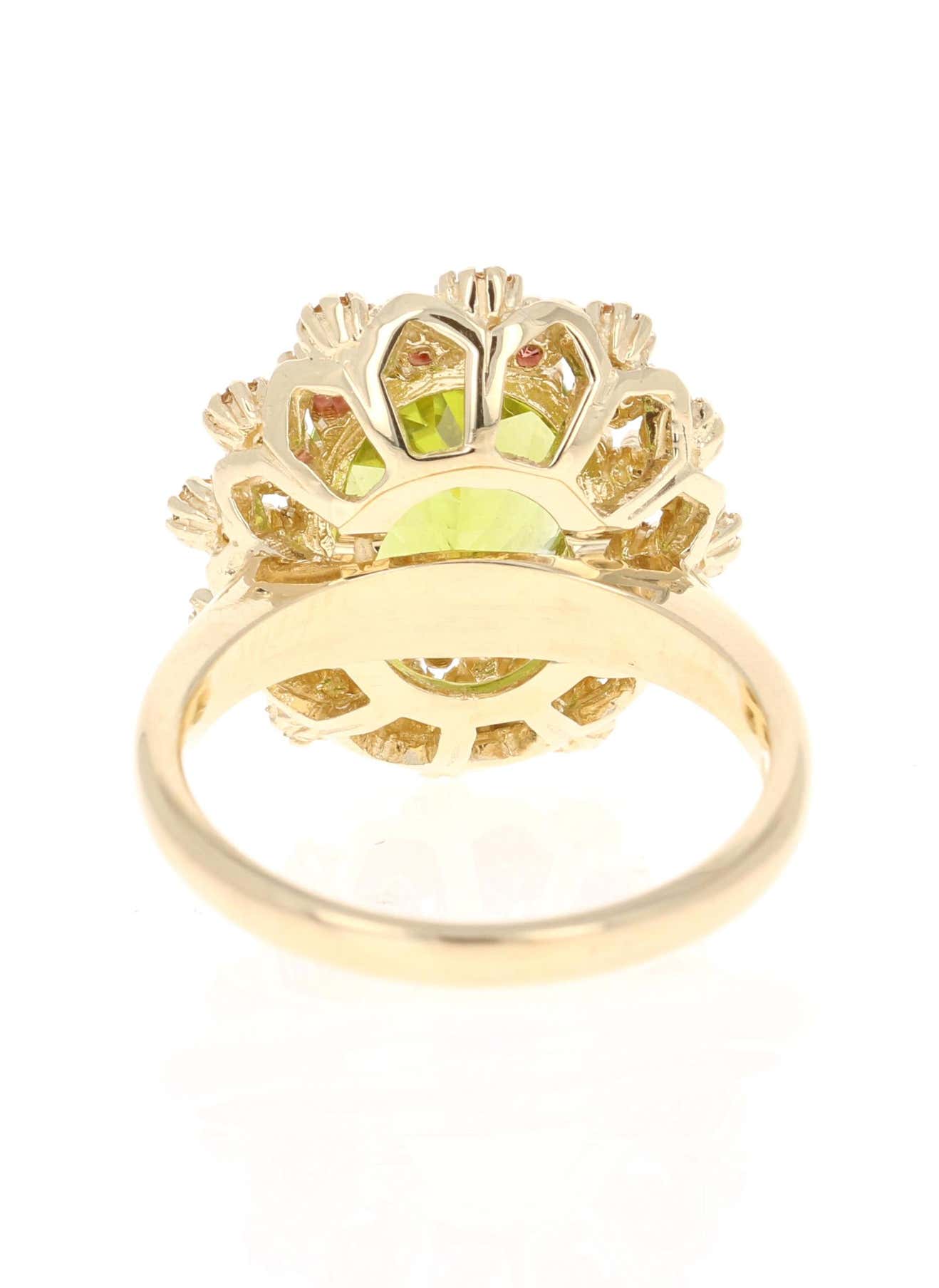 4.51 Carat Peridot Yellow and Red Sapphire 14 Karat Yellow Gold Cocktail Ring