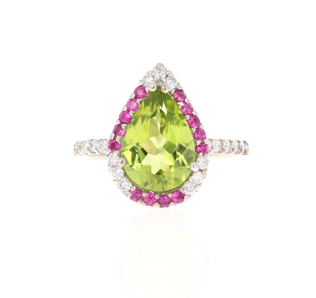 3.34 Ct Peridot, Diamond, Sapphire 14 K White Gold Ring