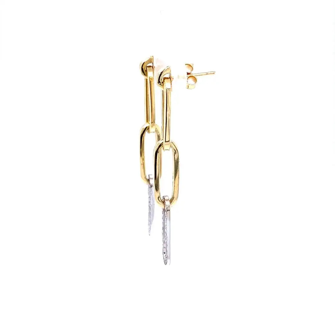 Paperclip Diamond Earrings 14 Karat Yellow Gold