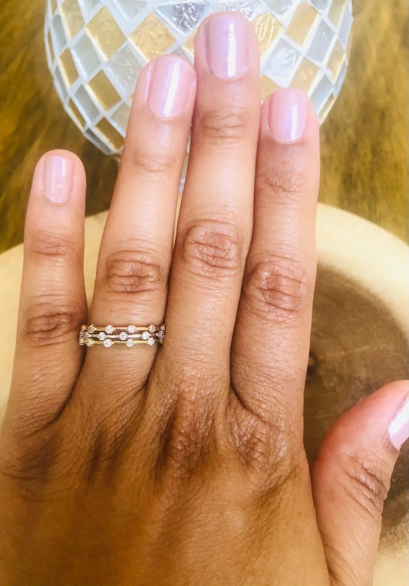 Diamond White, Rose, Yellow Gold Stackable Bands