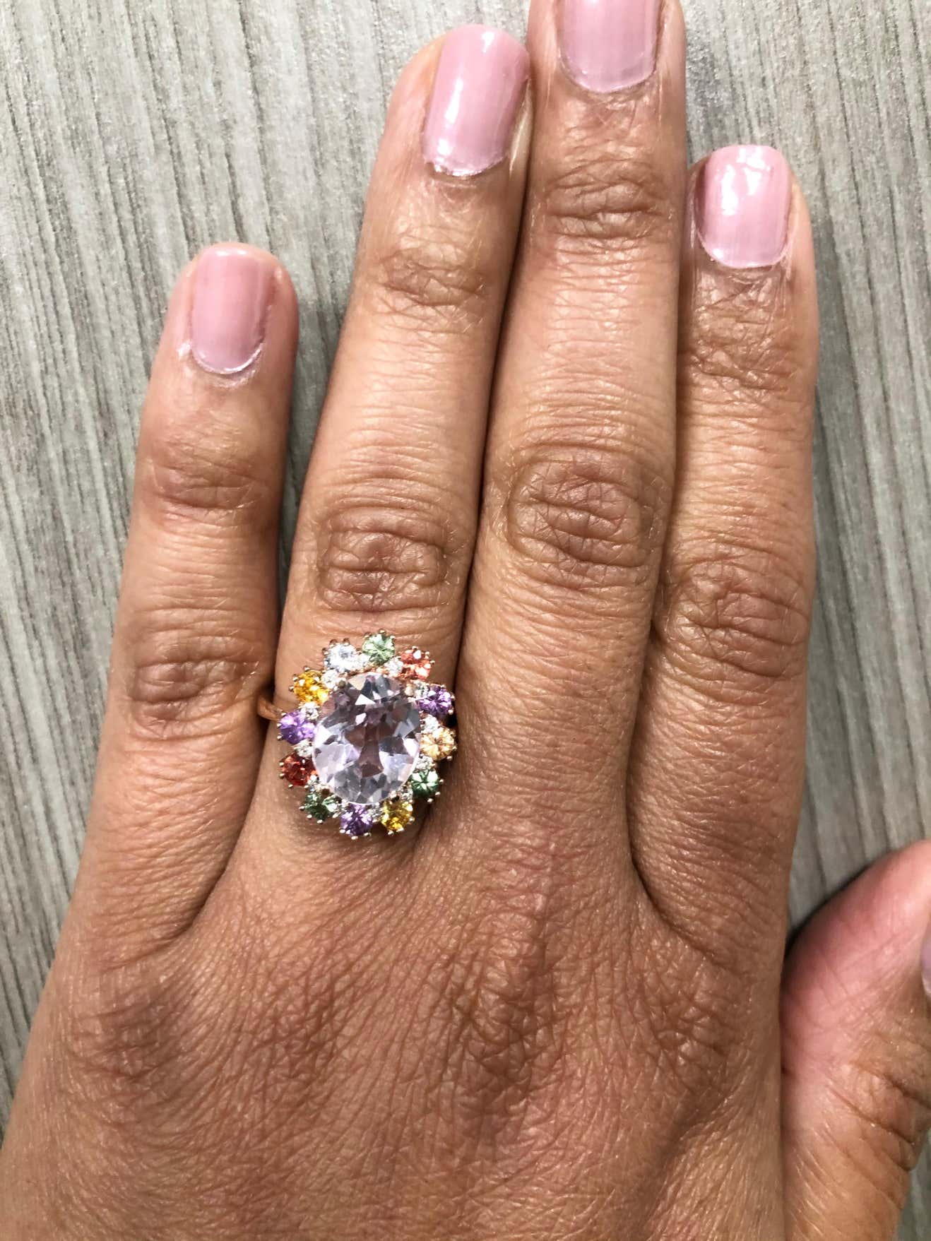 5.60 Carat Kunzite Sapphire Diamond 14 Karat Rose Gold Cocktail Ring