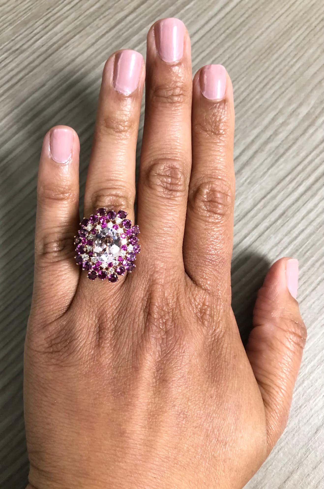 7.41 Kunzite Garnet Sapphire 14 Karat Rose Gold Cocktail Ring