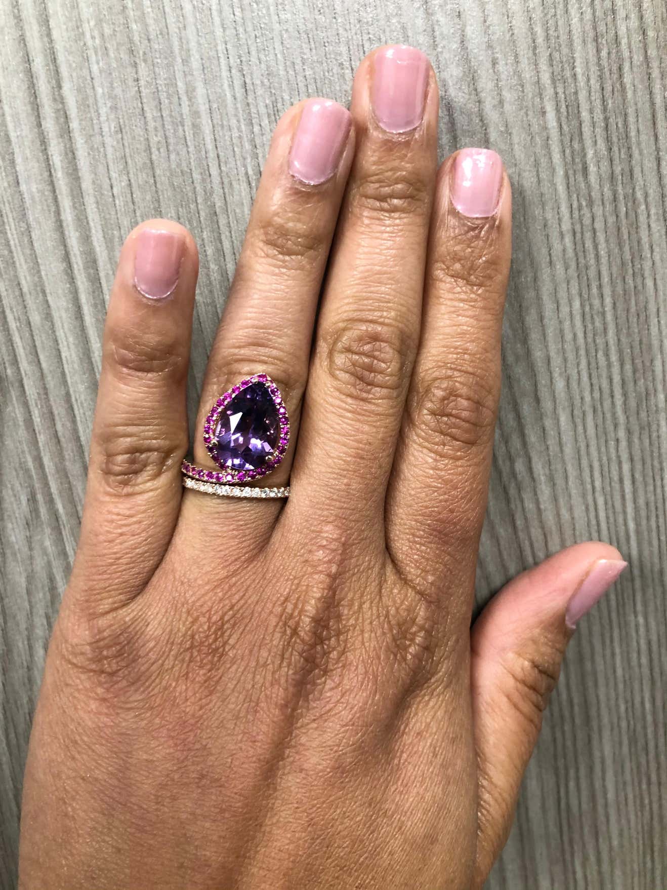5.49 Ct Amethyst, Pink Sapphire, Diamond 14K Rose Gold Cocktail Ring