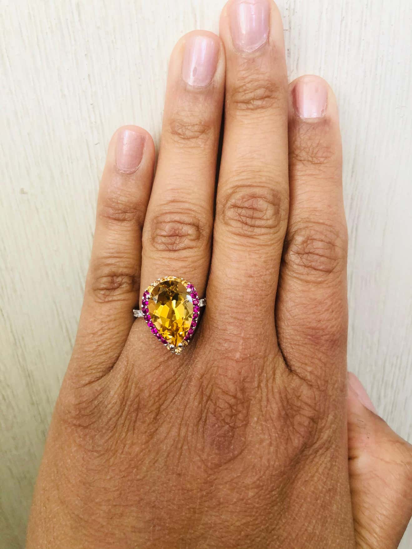 6.25 Carat Citrine Pink Sapphire Diamond White Gold Cocktail Ring
