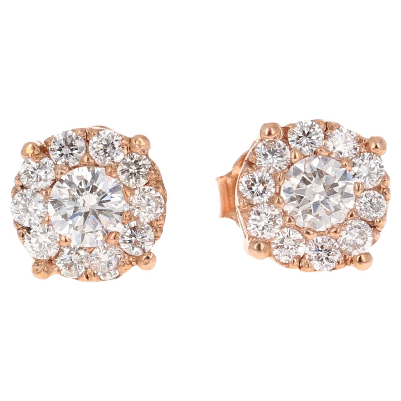 0.57 Carat Round Invisible 14 Karat Rose Gold Stud Earrings