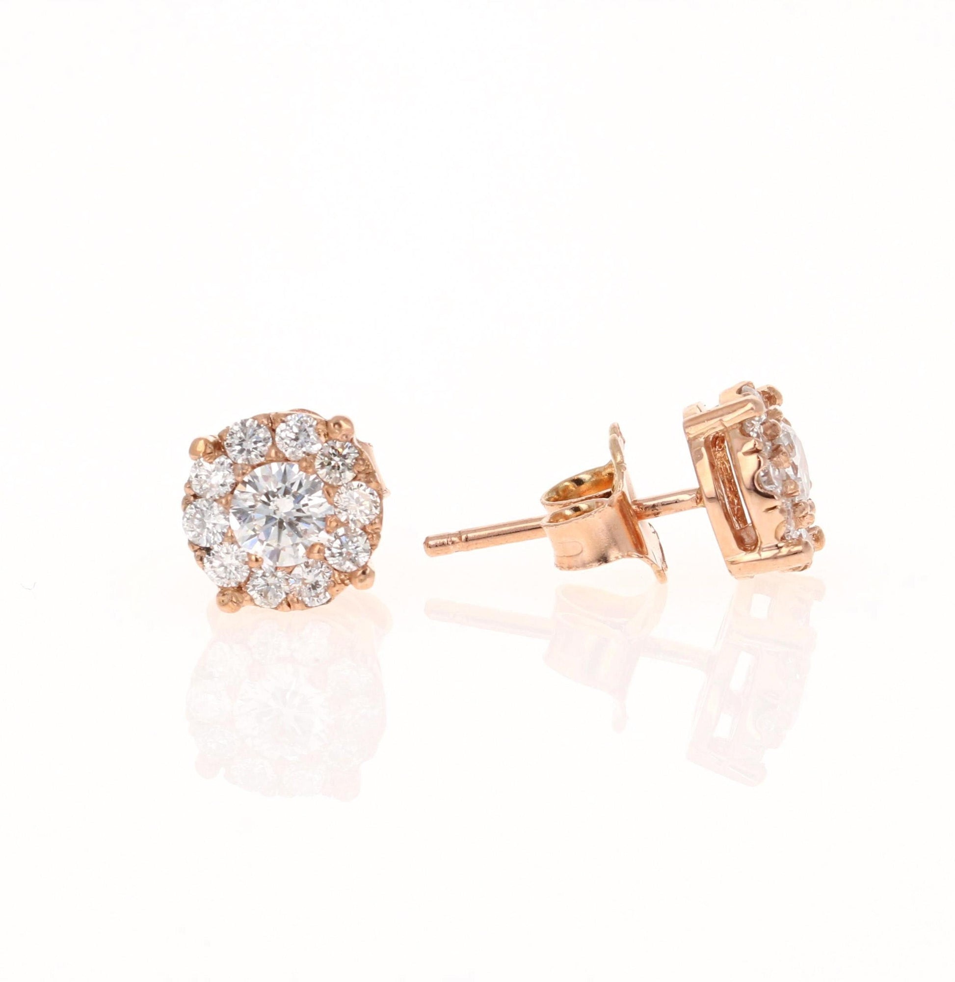 0.57 Carat Round Invisible 14 Karat Rose Gold Stud Earrings