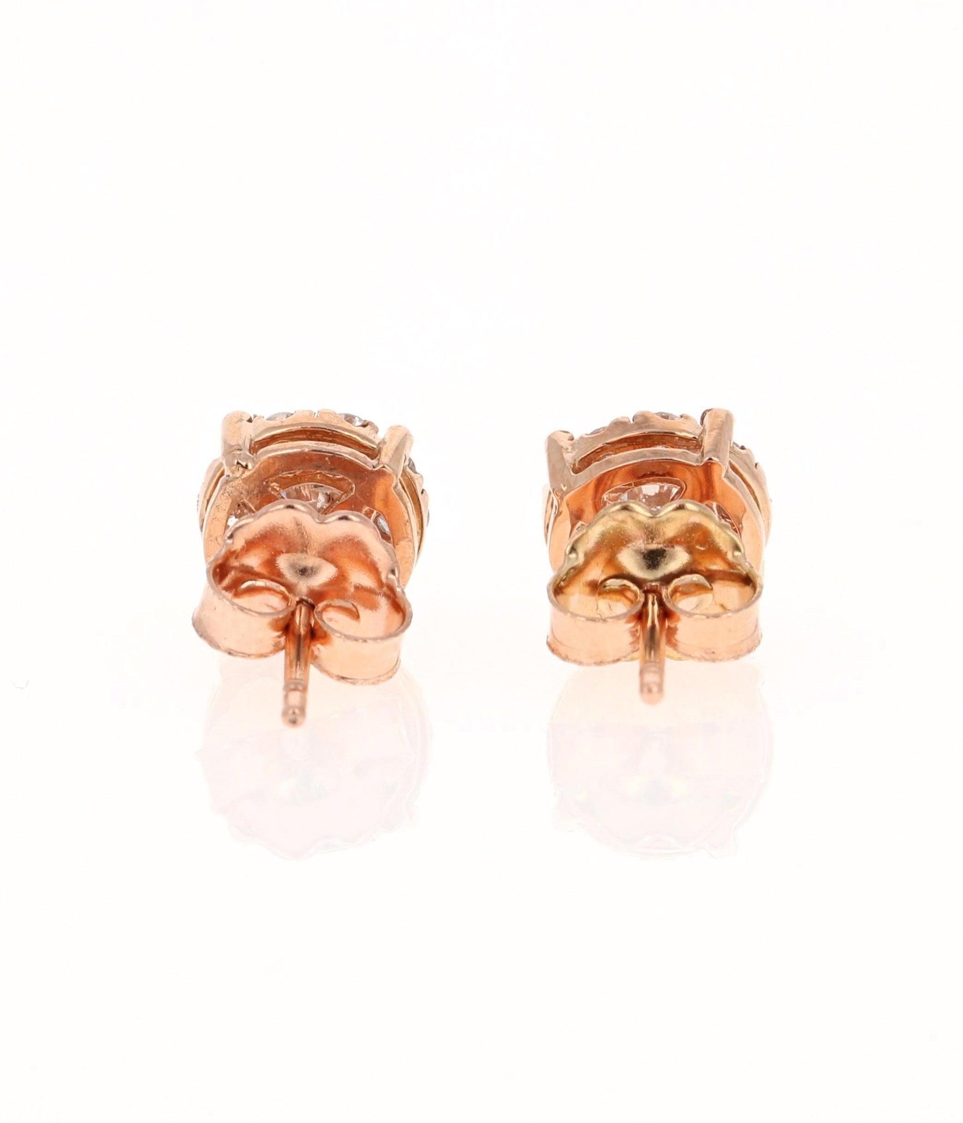 0.57 Carat Round Invisible 14 Karat Rose Gold Stud Earrings