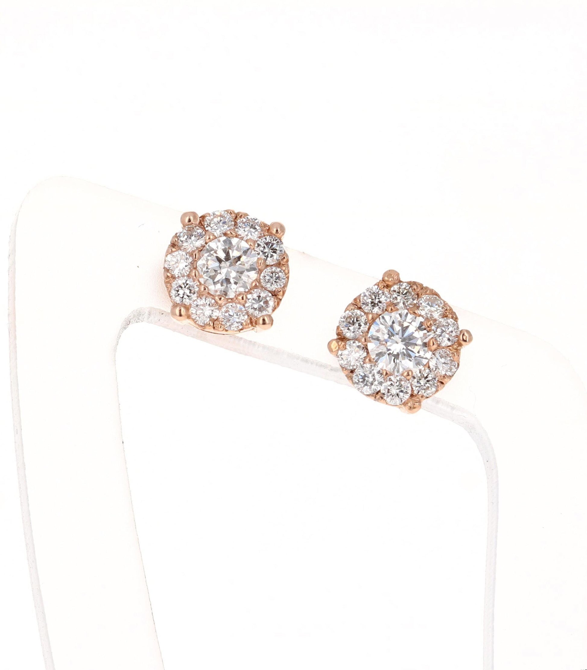 0.57 Carat Round Invisible 14 Karat Rose Gold Stud Earrings