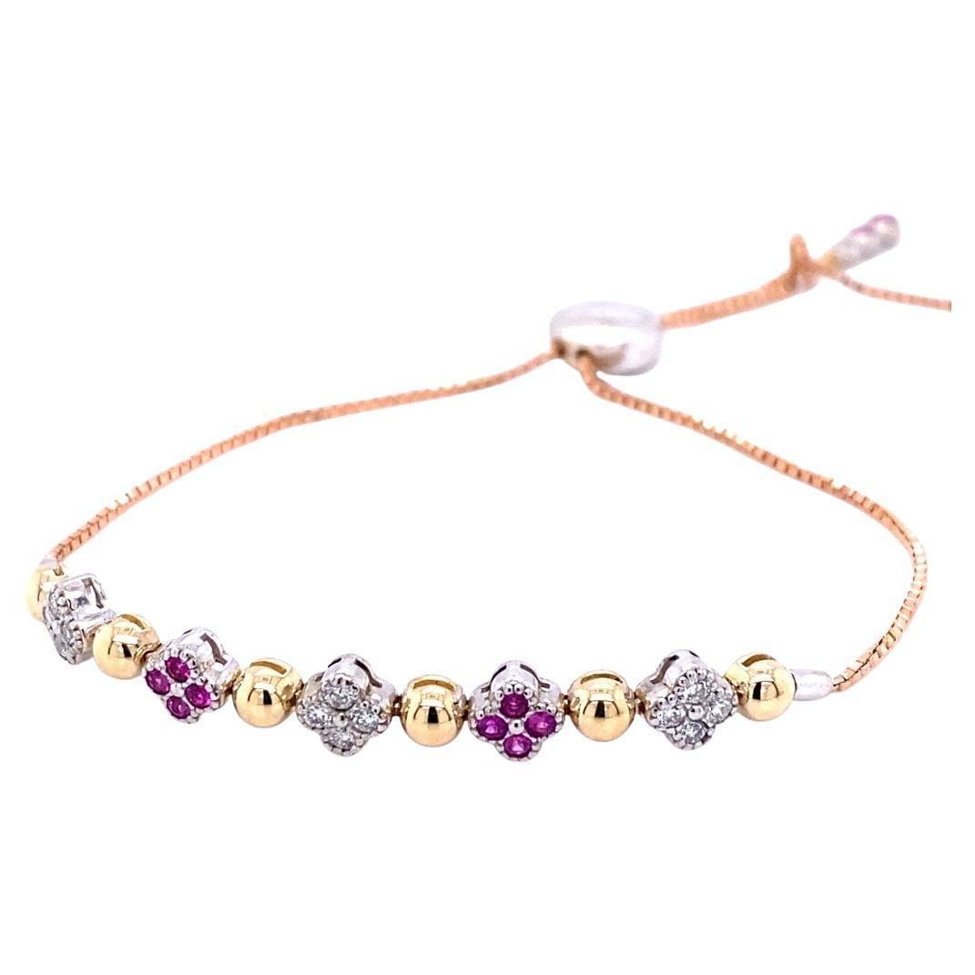 0.68 Carat Pink Sapphire Diamond Gold Adjustable Bracelet