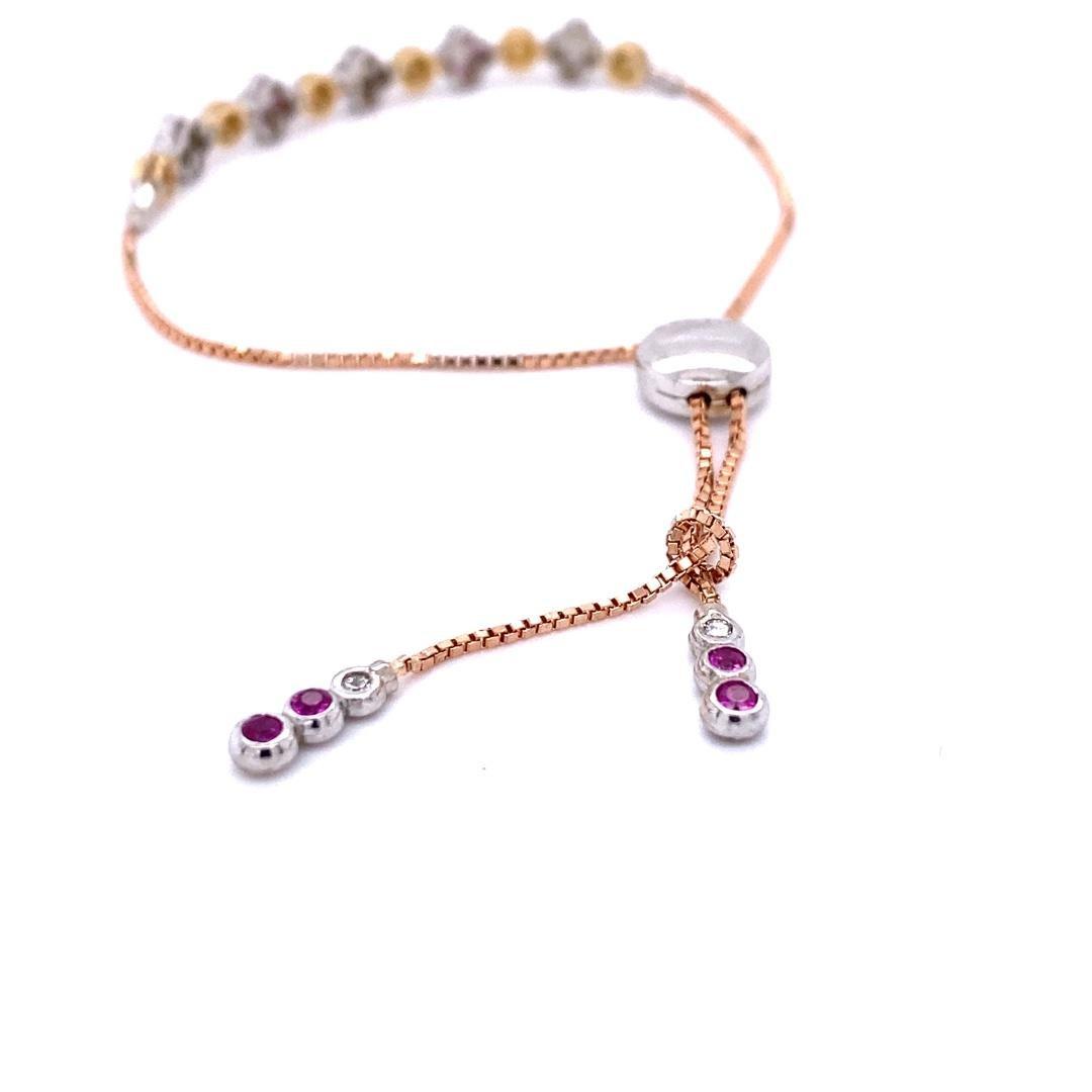 0.68 Carat Pink Sapphire Diamond Gold Adjustable Bracelet