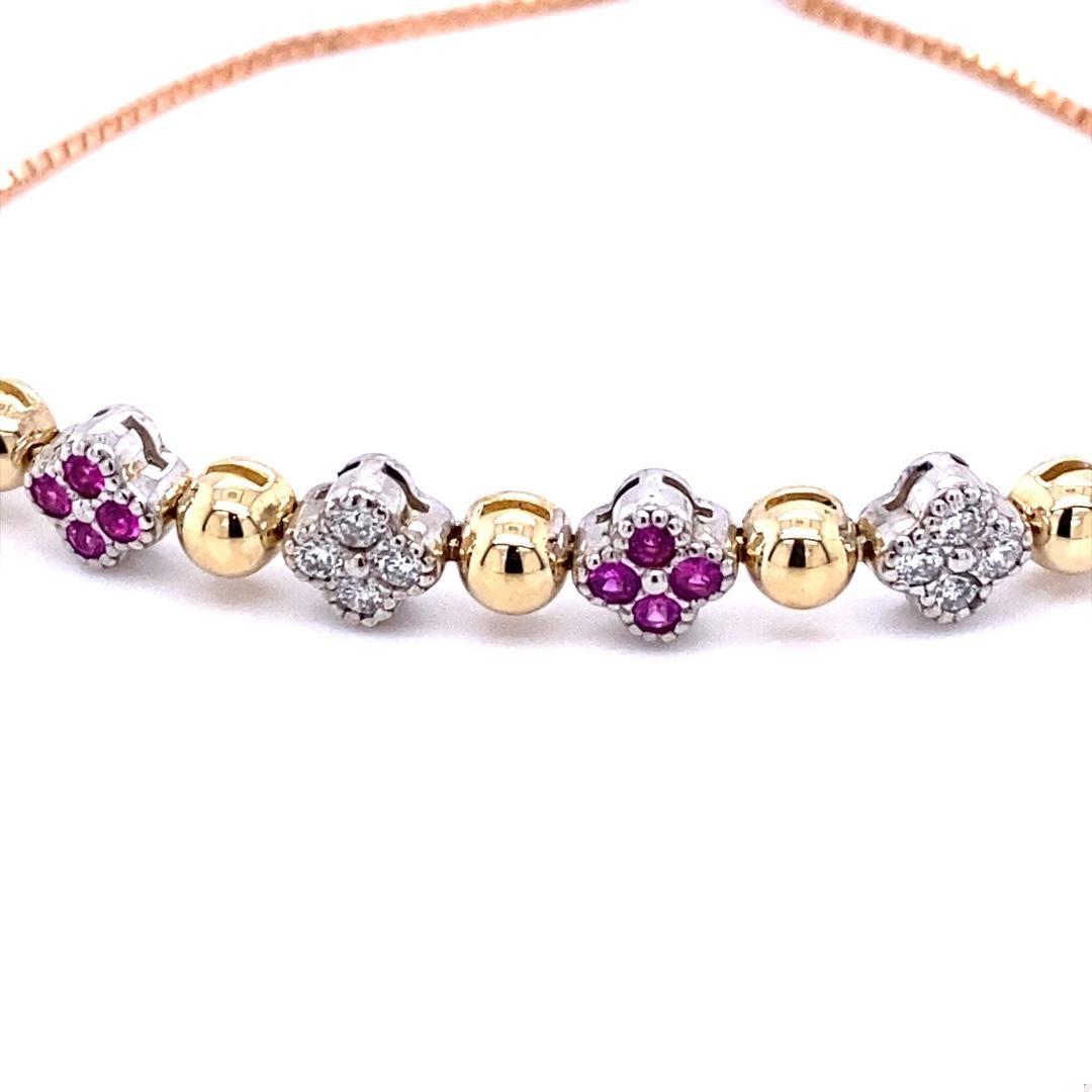 0.68 Carat Pink Sapphire Diamond Gold Adjustable Bracelet